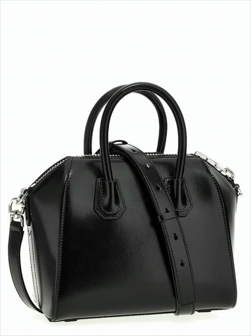 Structured Black Calf Leather Tote Bag