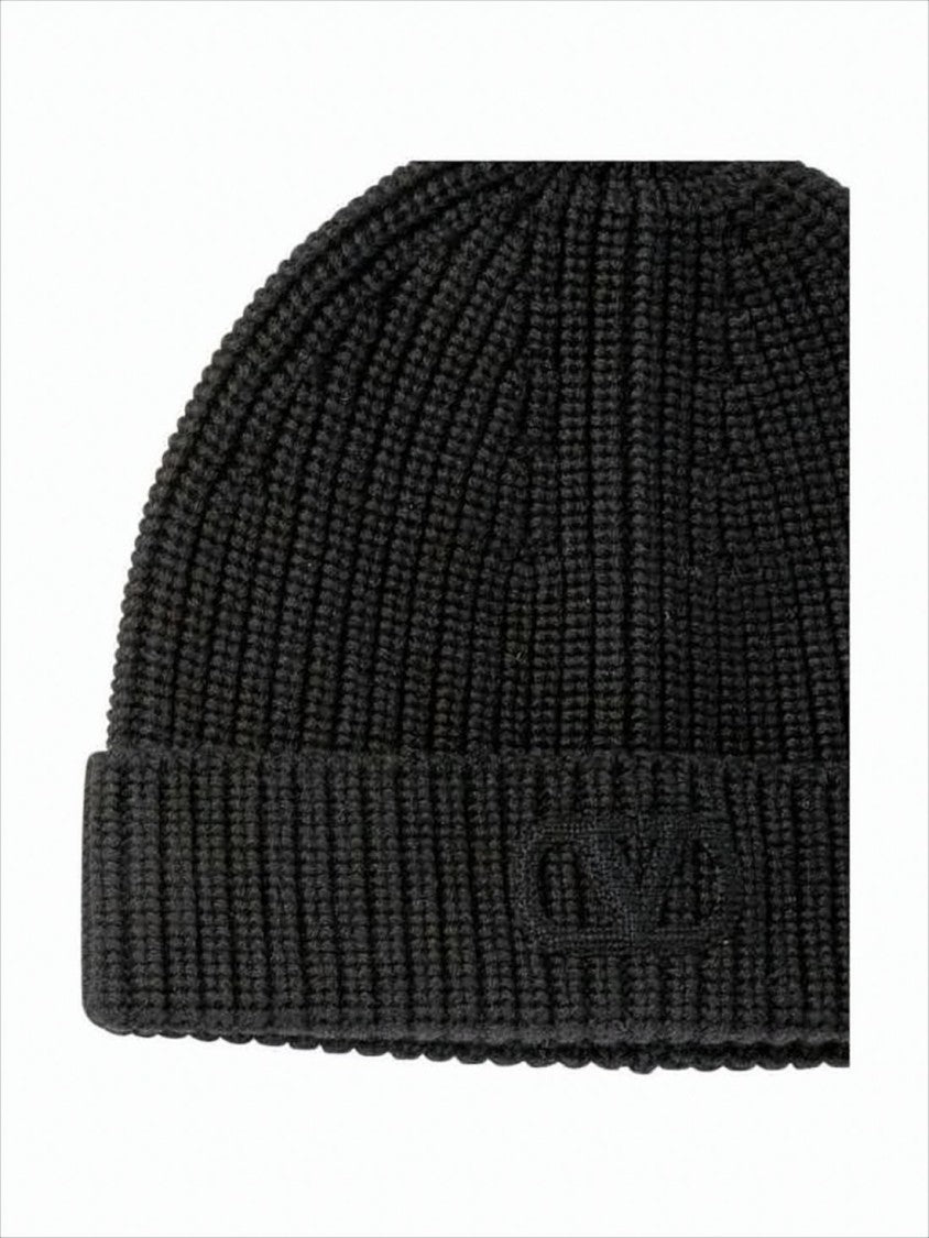 Ribbed Wool Beanie with Embossed Logo Detail