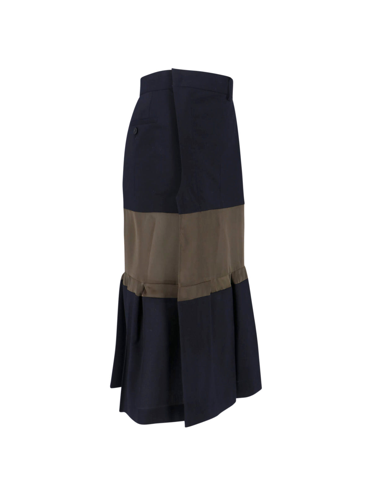 Black Panel Design Wool Midi Skirt