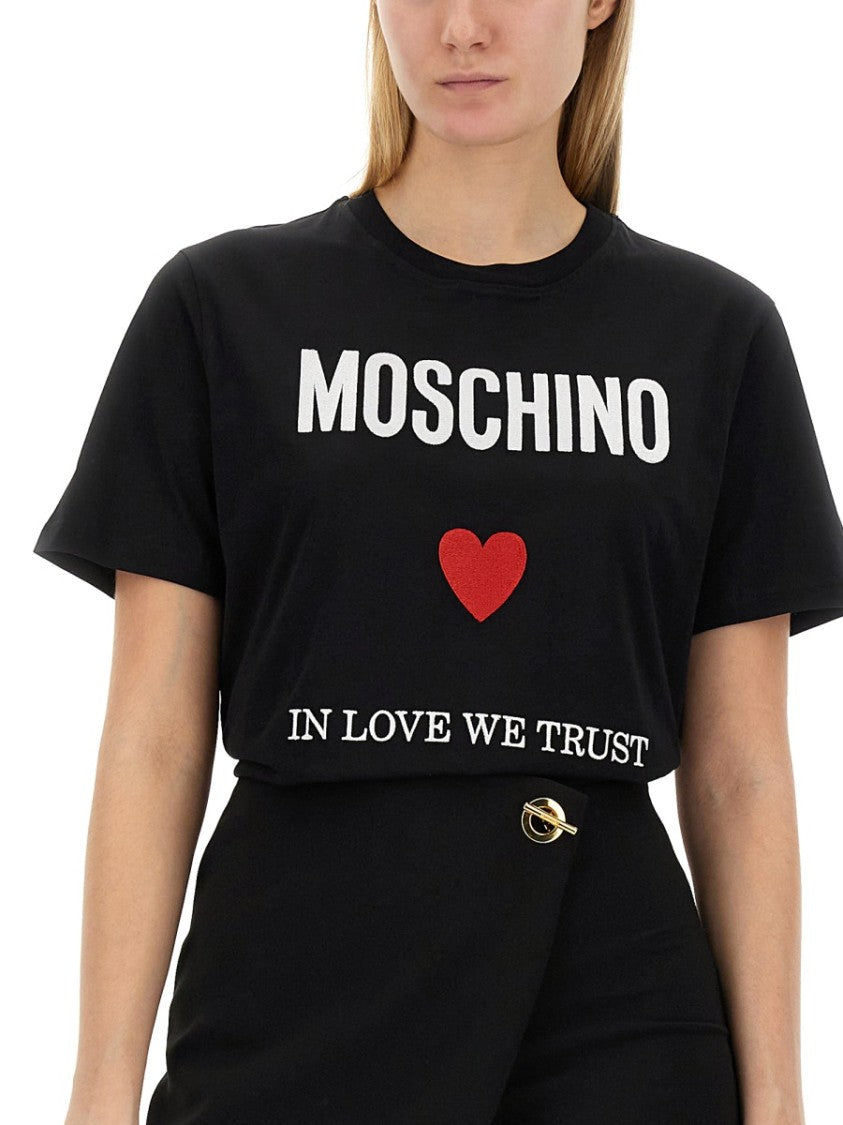 Black Regular Fit T-Shirt With Logo And Heart Graphic