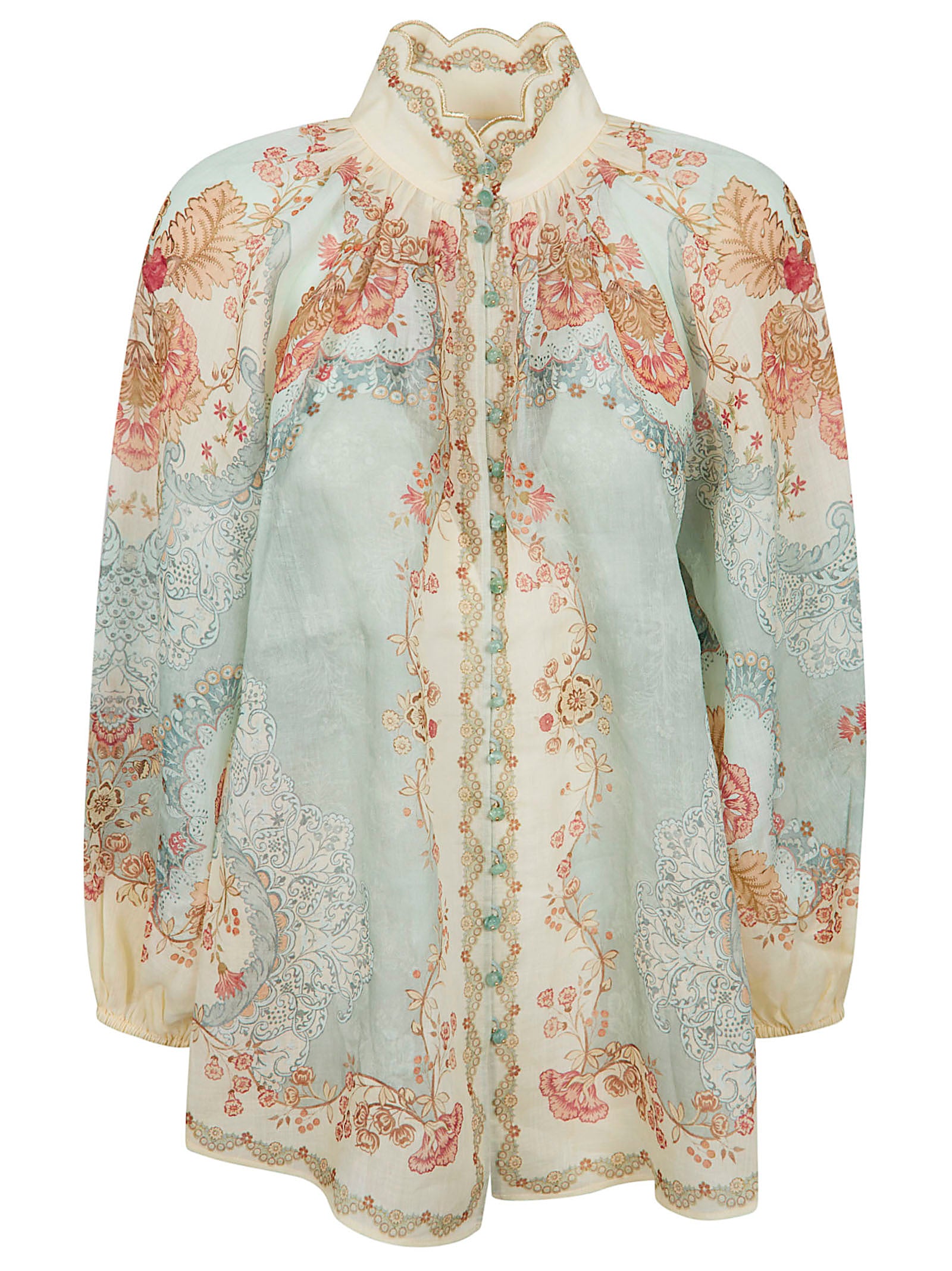Floral Stand Collar Blouse