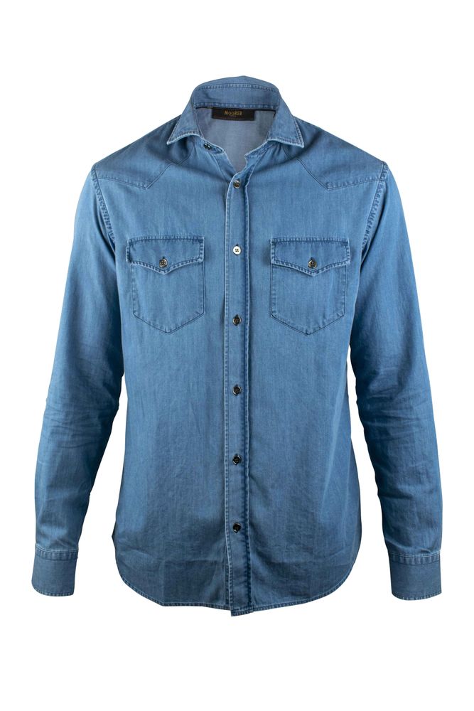 Denim Shirt With Mother-Of-Pearl Button Closure