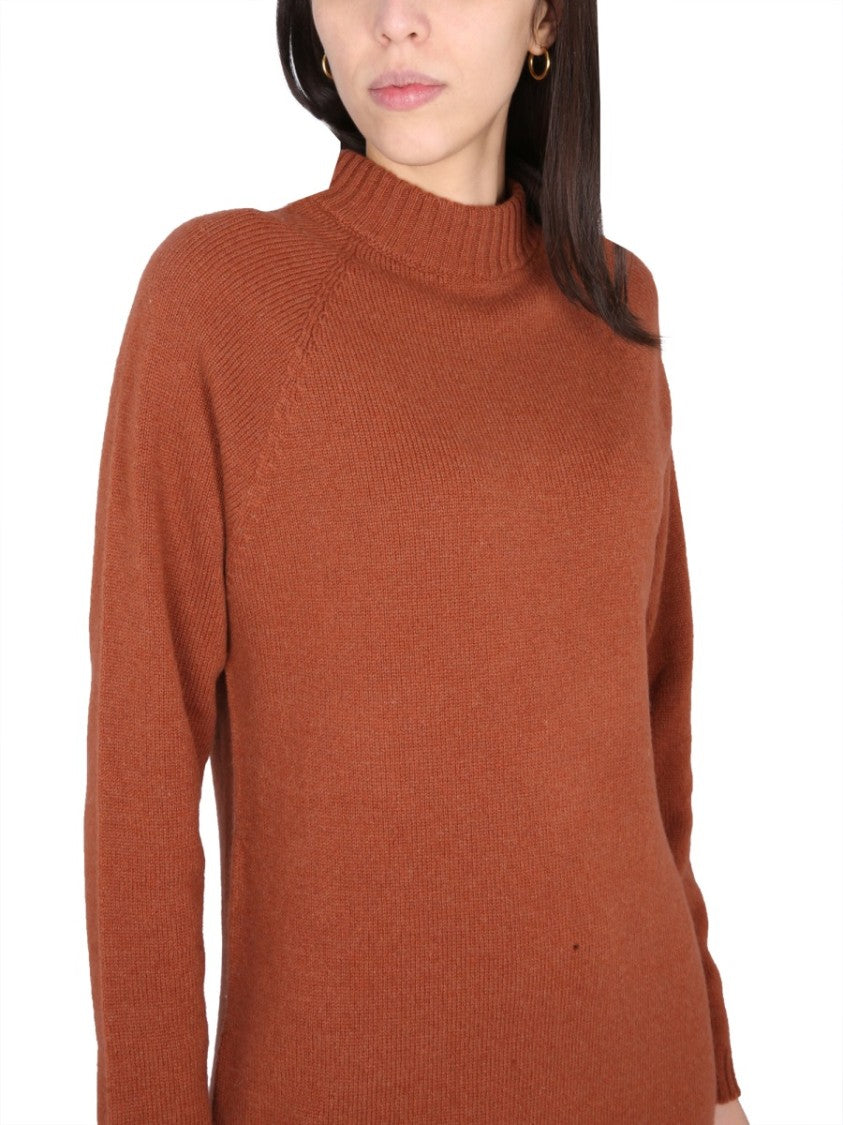 Brown Knit Dress With High Neck