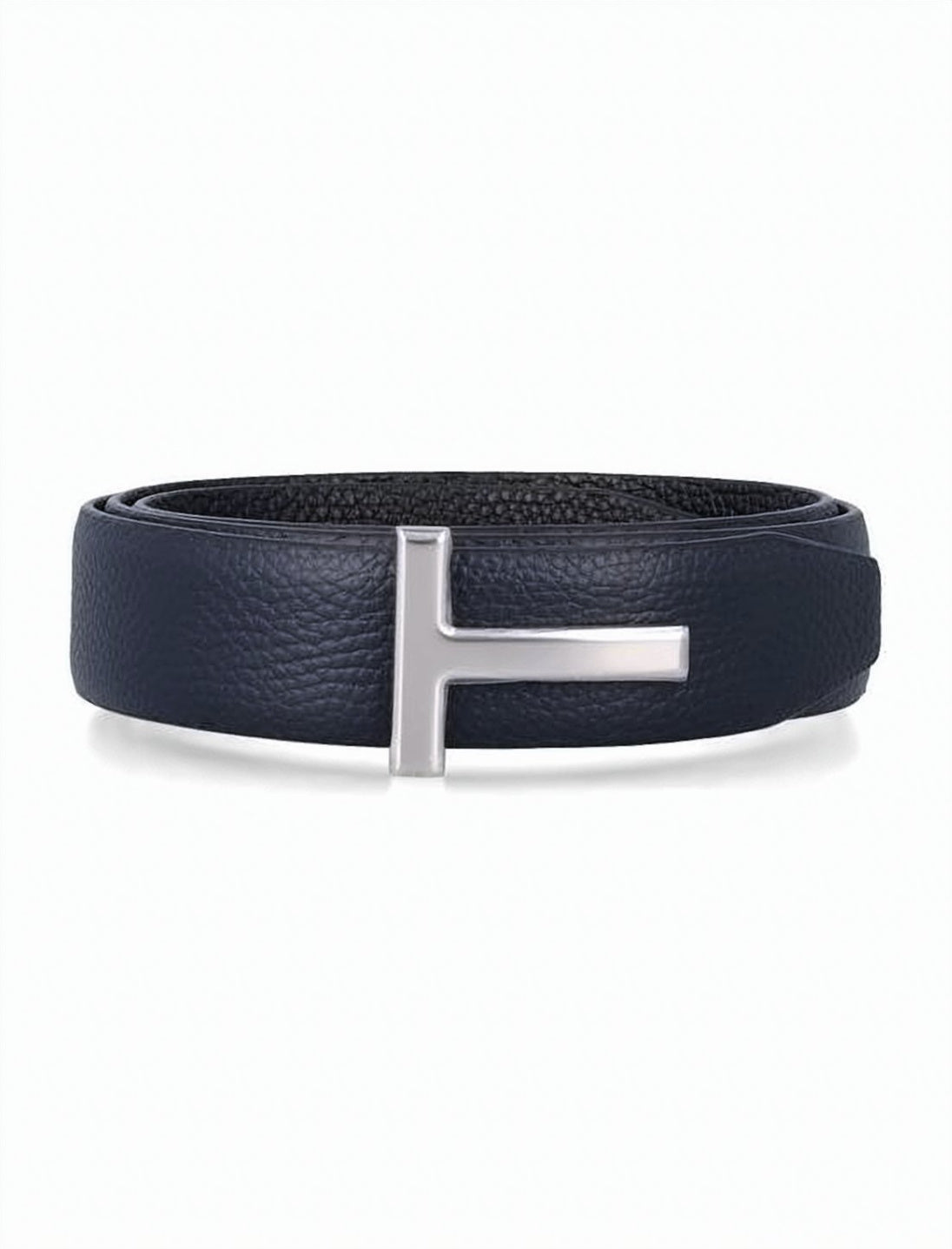 Reversible Buckle T Belt In Textured Calfskin