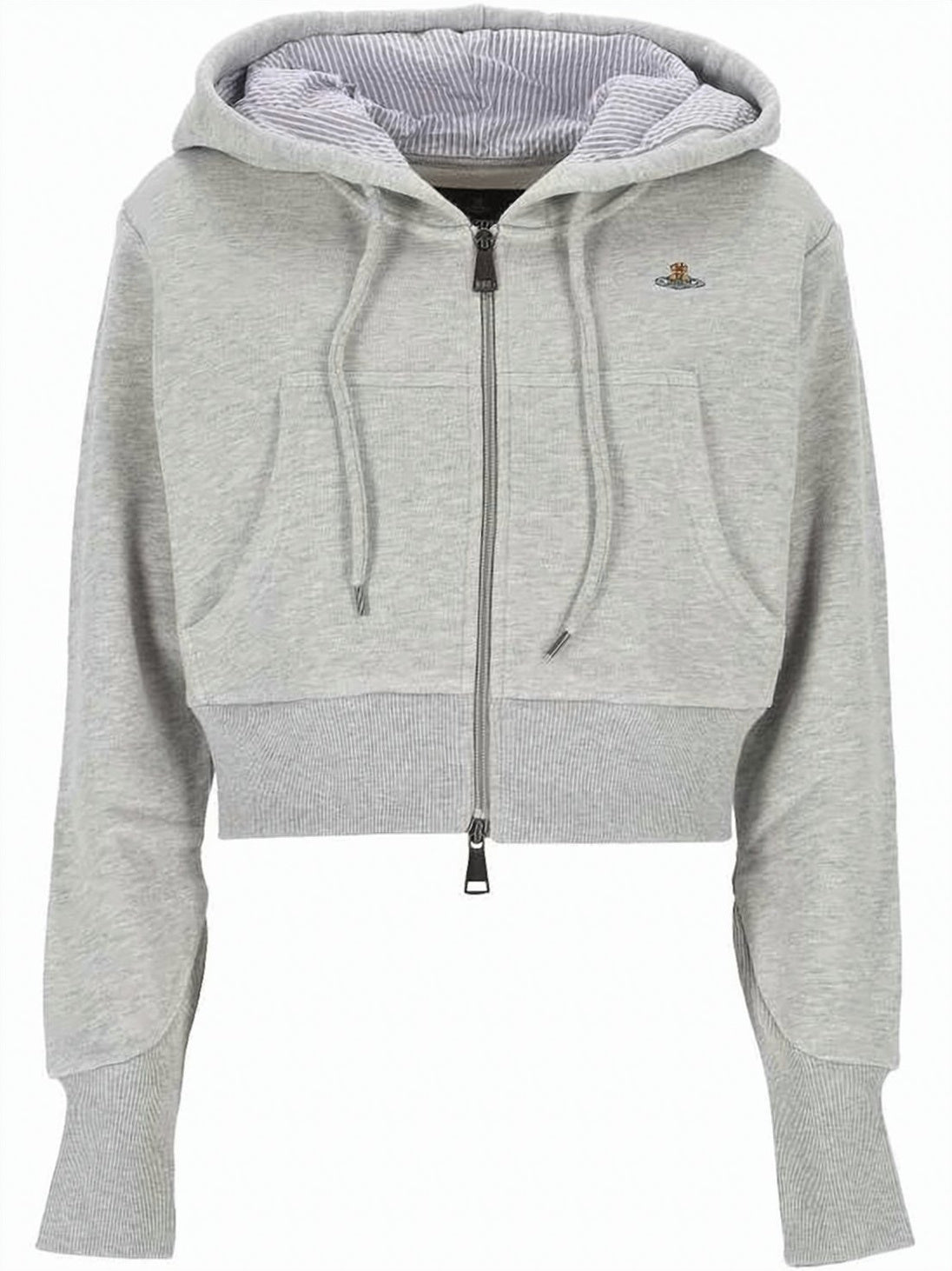 Cropped Zip-Up Hoodie with Striped Lining