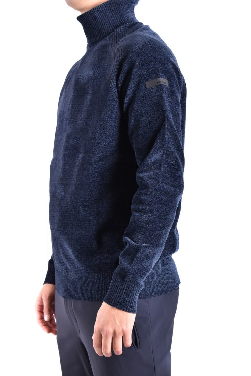 High Neck Blue Knitwear With Long Sleeves