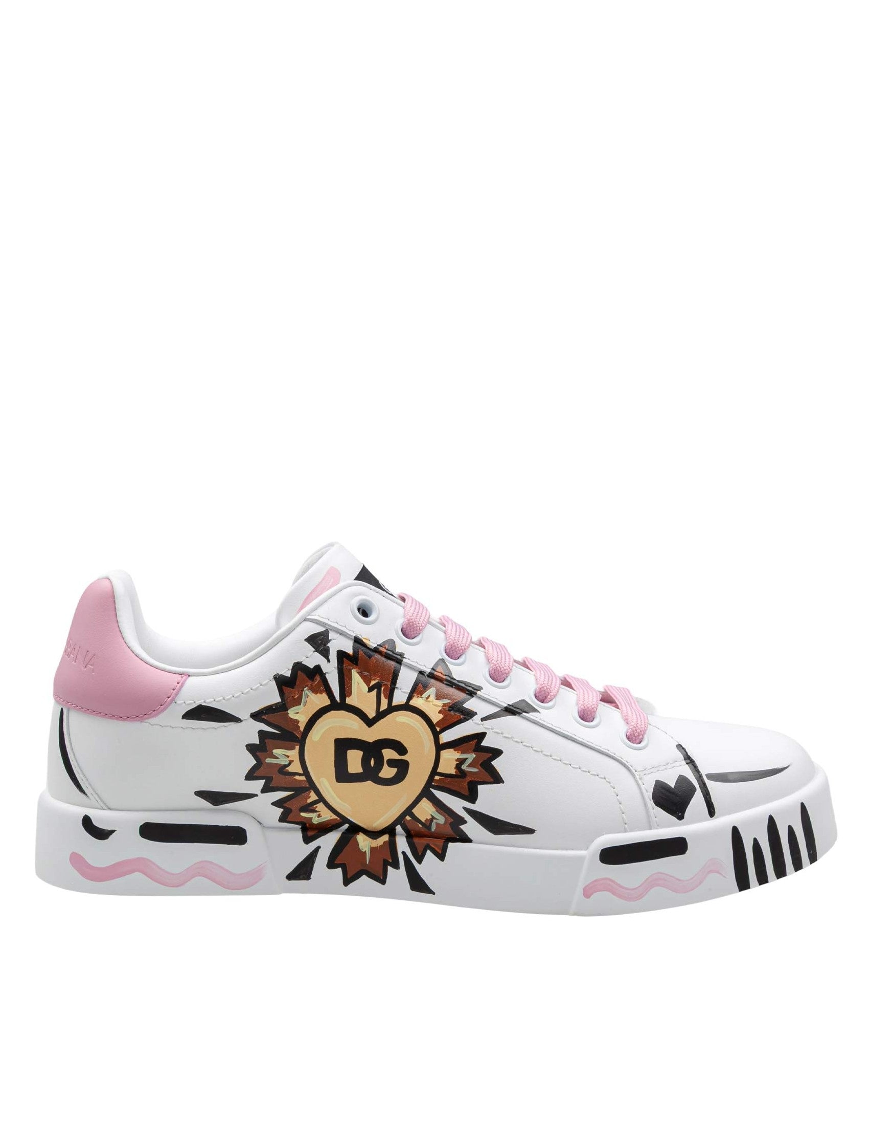 Hand-Painted White Leather Sneakers
