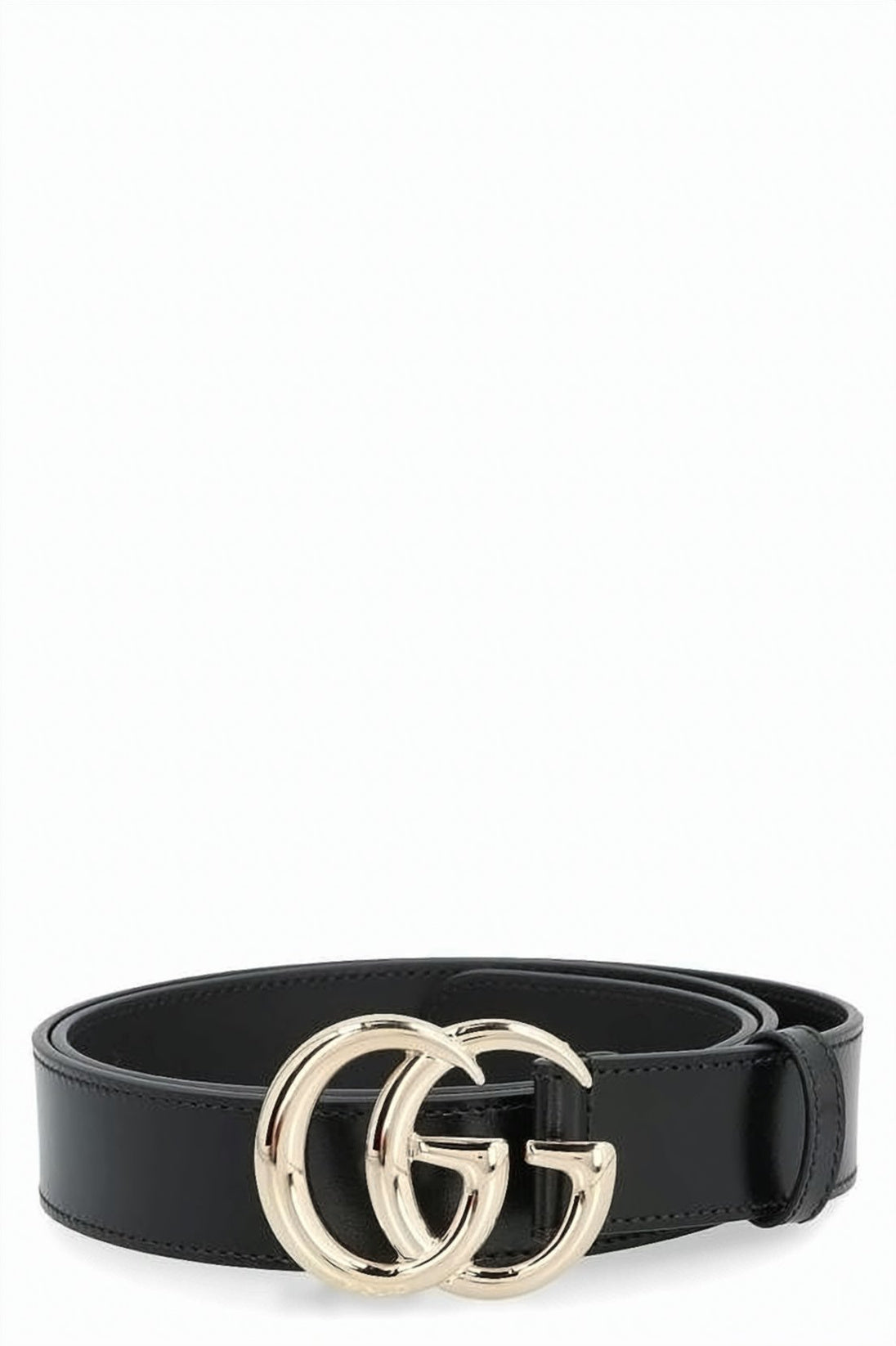 Black Leather Belt with Gold-tone Double G Buckle