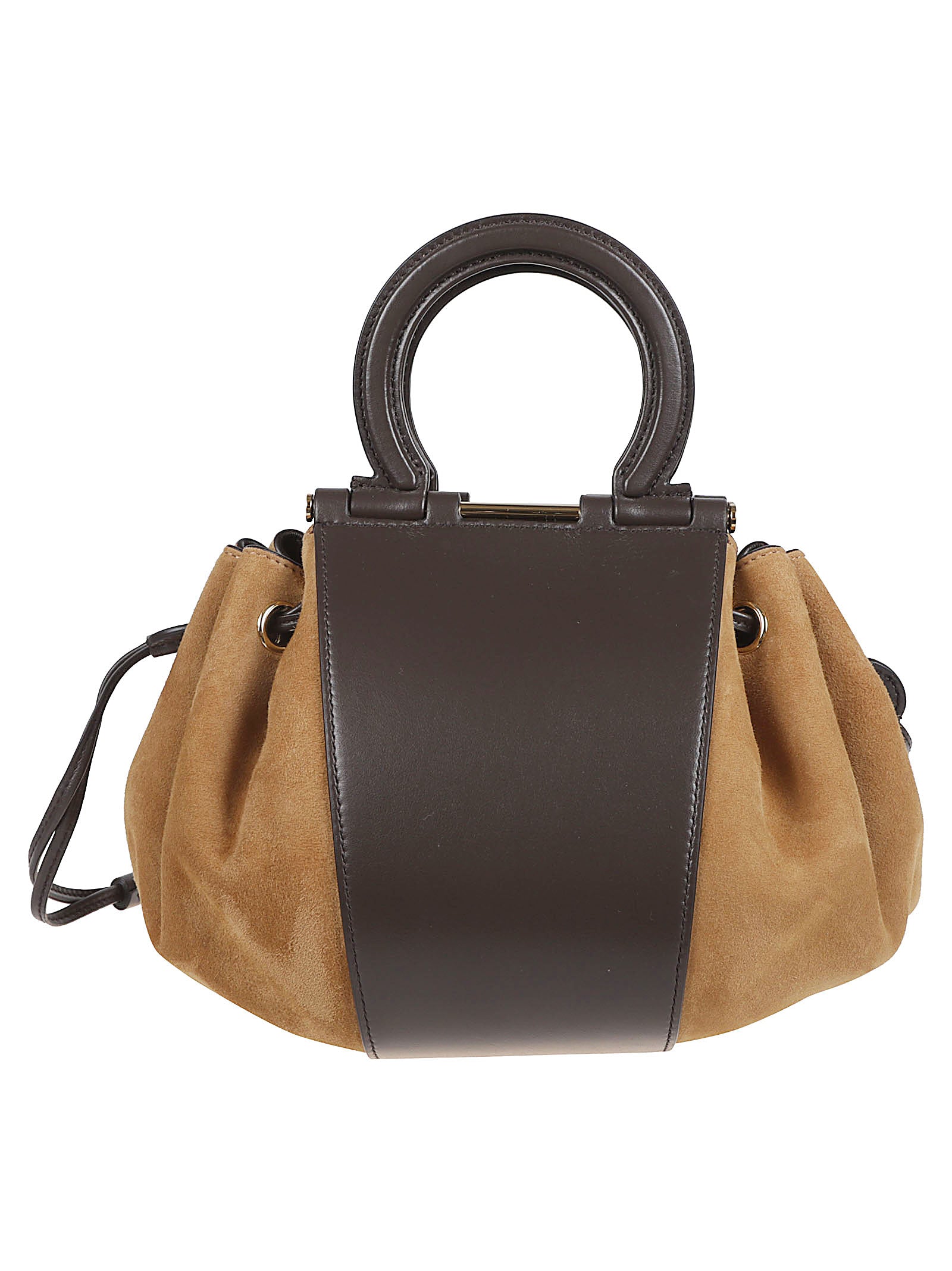 Crocodile-Embossed Suede Bucket Bag with Gancini Handle