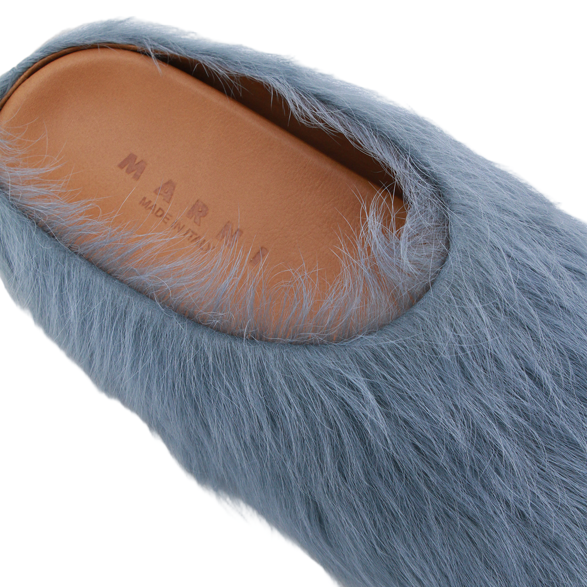 Fur-Textured Blue Slip-On Sandals