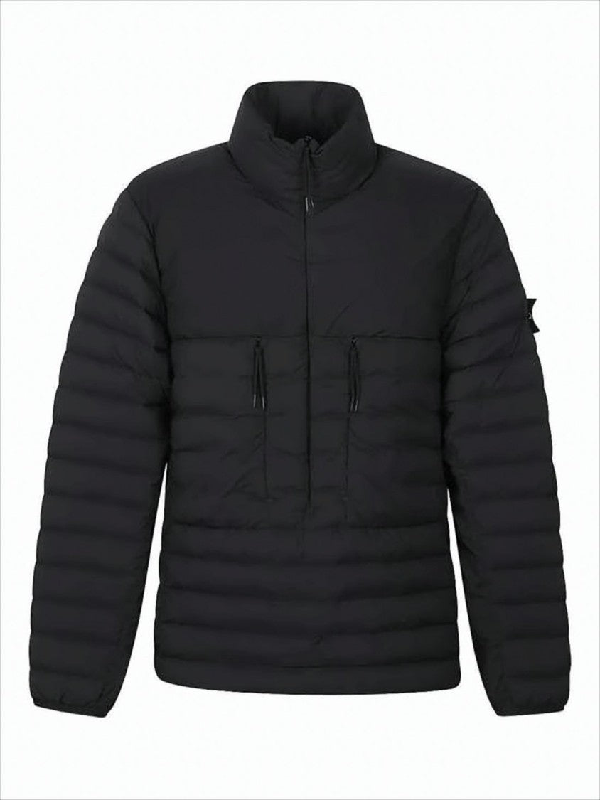Horizontal Quilted Padded Jacket with High Collar