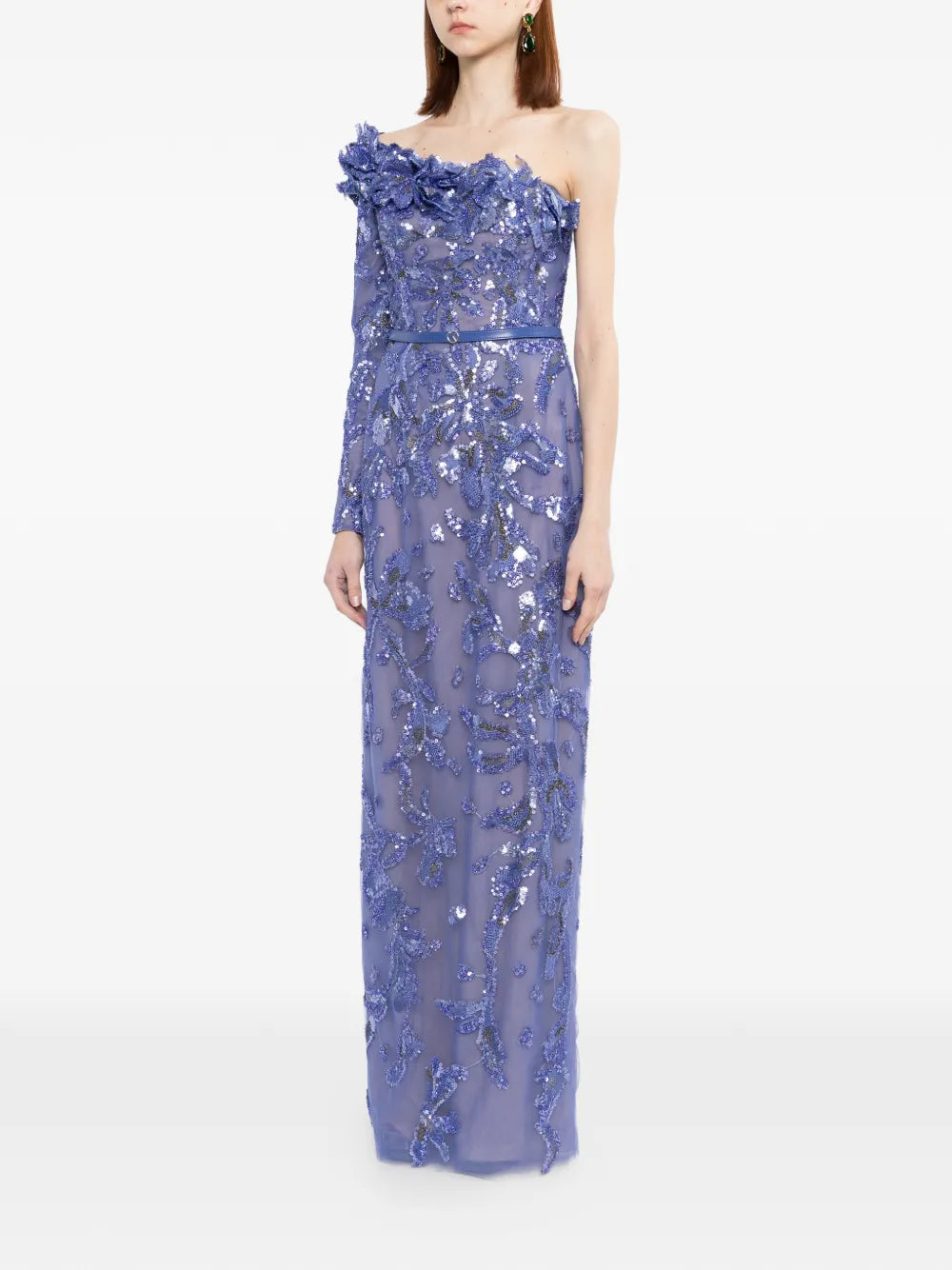 One-Shoulder Embroidered Tulle Dress