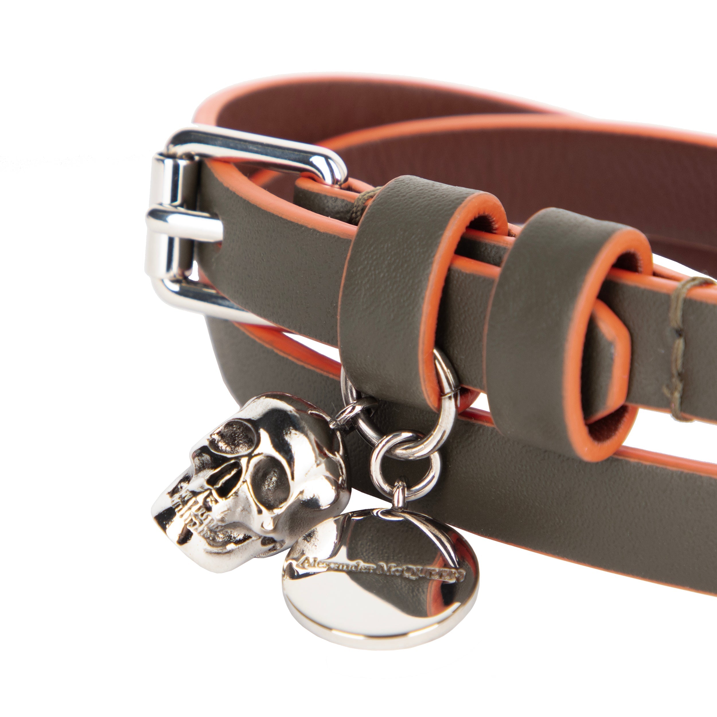 Graffiti Skull Leather Wrap Bracelet In Green
