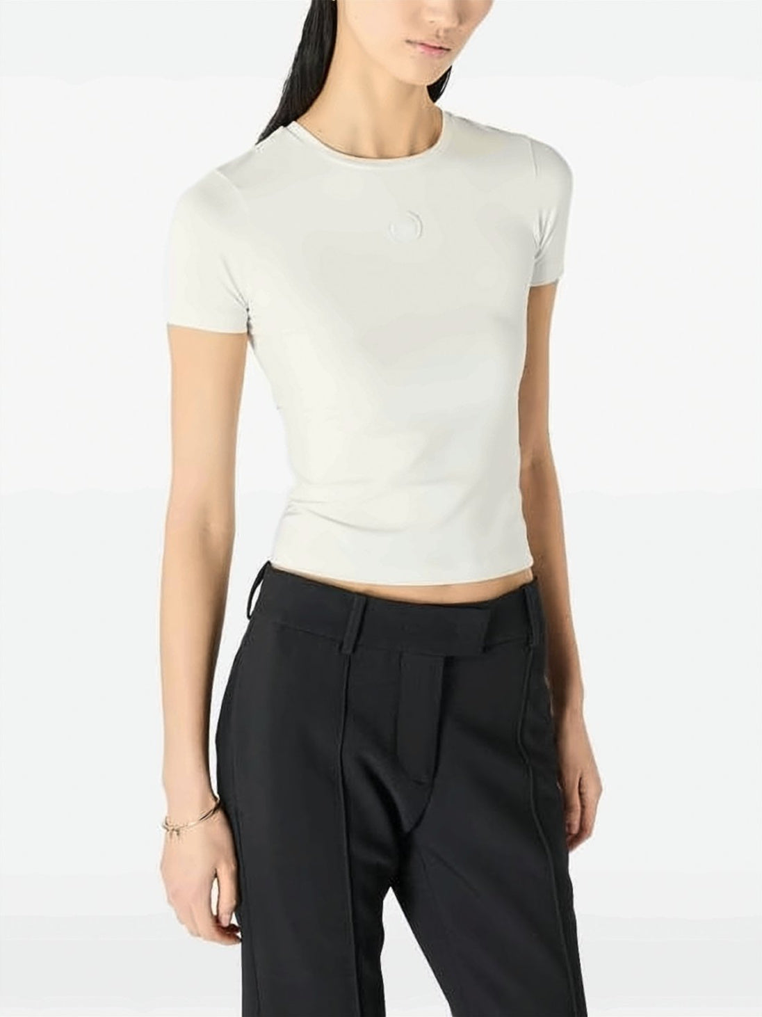 Short-Sleeve Top with Crescent Moon Pattern
