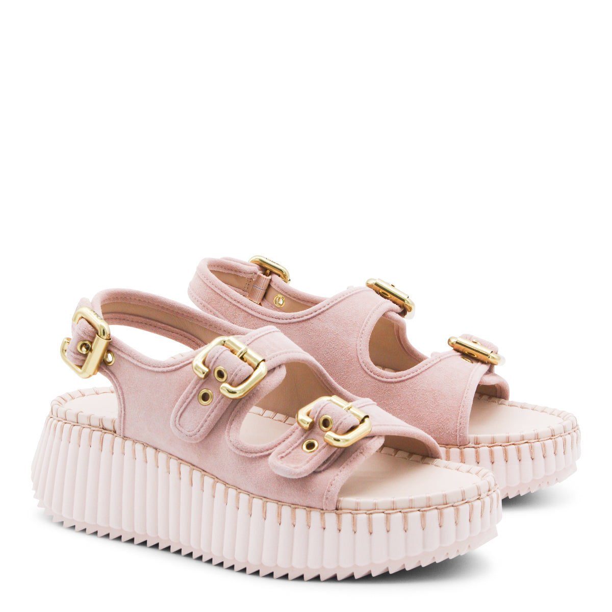Textured Pink Suede Platform Sandals