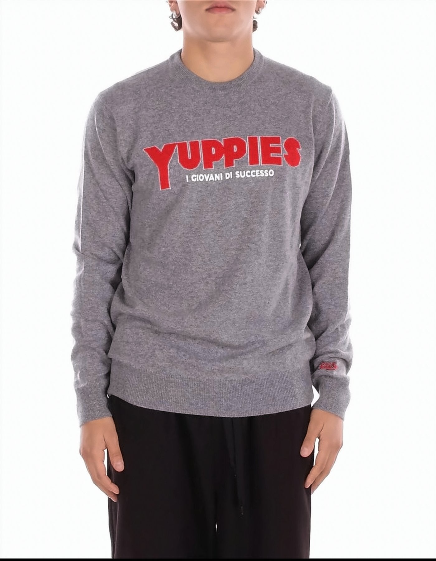 Grey Sweatshirt With Bold Graphic Accents