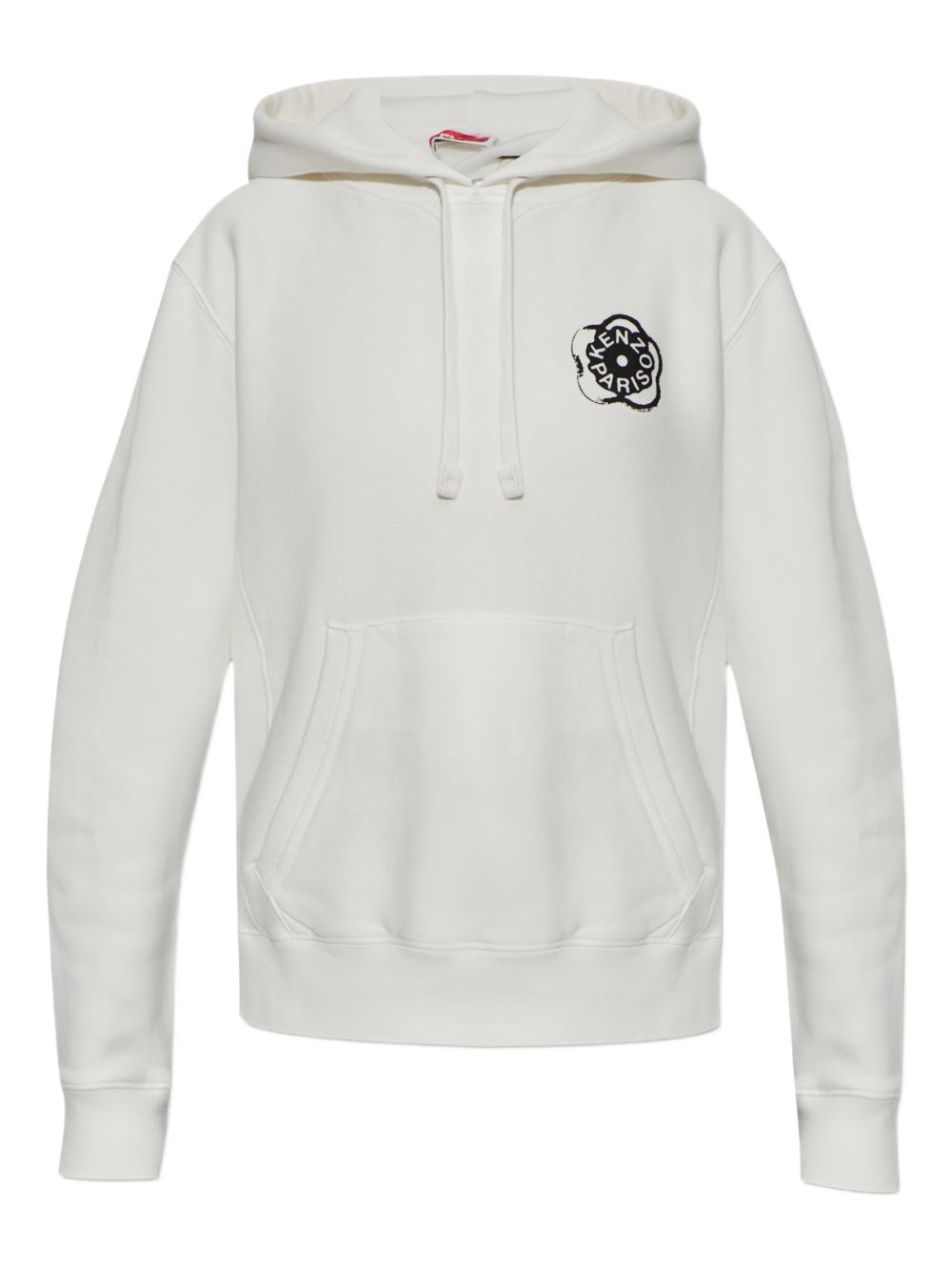 White Hoodie With Bold Black Graphic Logo