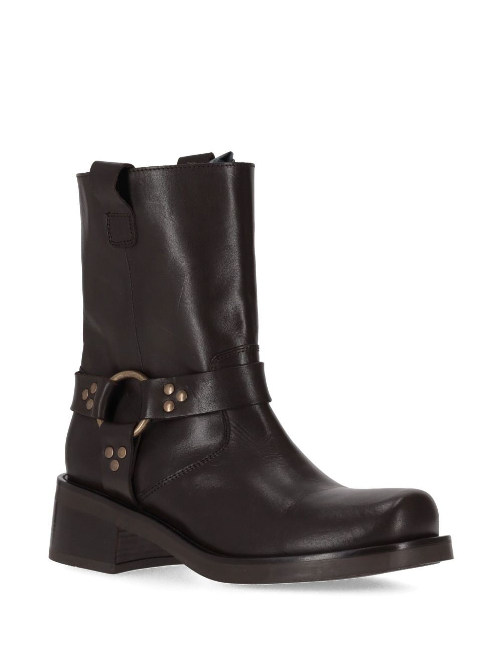 Mid-Calf Brown Leather Boots With Block Heel And Side Zipper