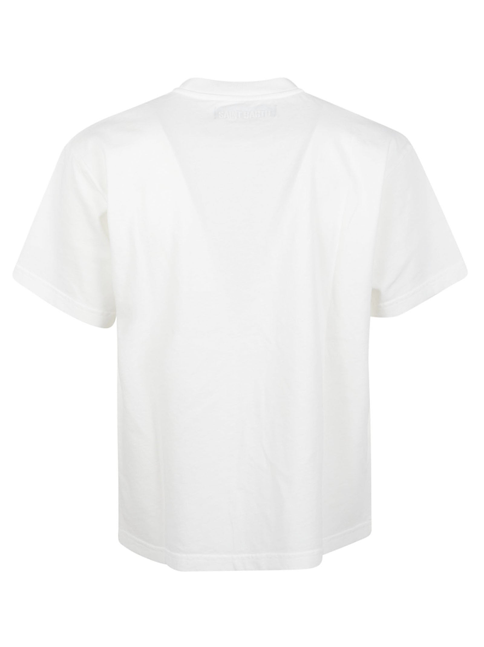 White Short-Sleeved T-Shirt with Airplane Embroidery