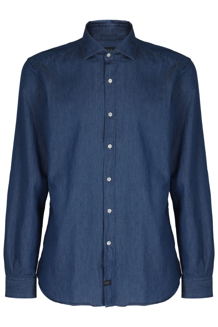 Washed Denim Shirt With French Collar