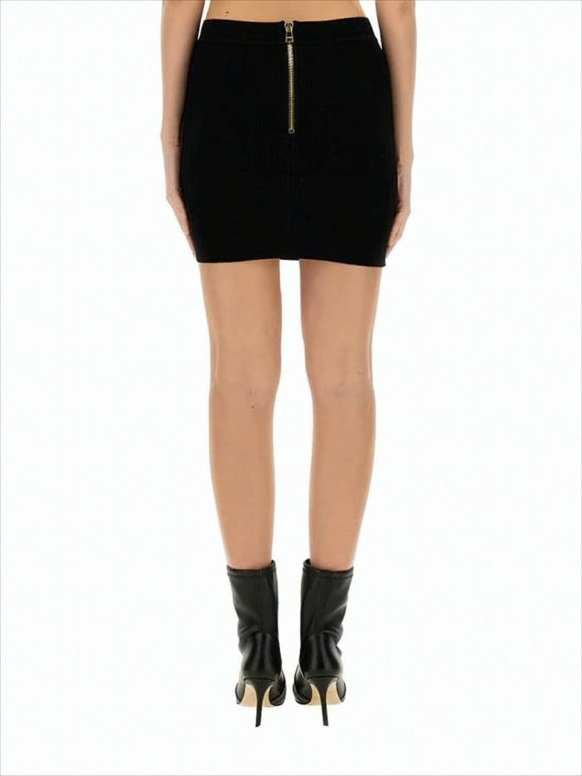 Fitted Mini Skirt with Gold Button Detail