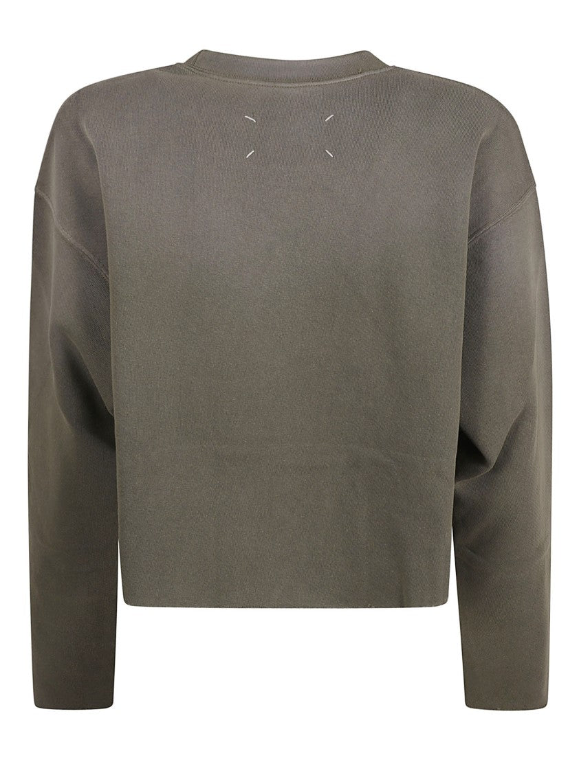 Cropped Green Sweater With Textured Logo