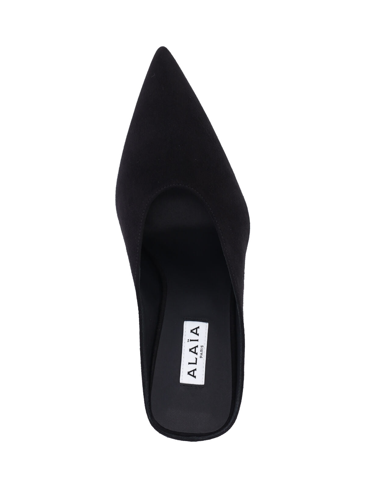 Black Cube Pointed-Toe Goat Suede Mules