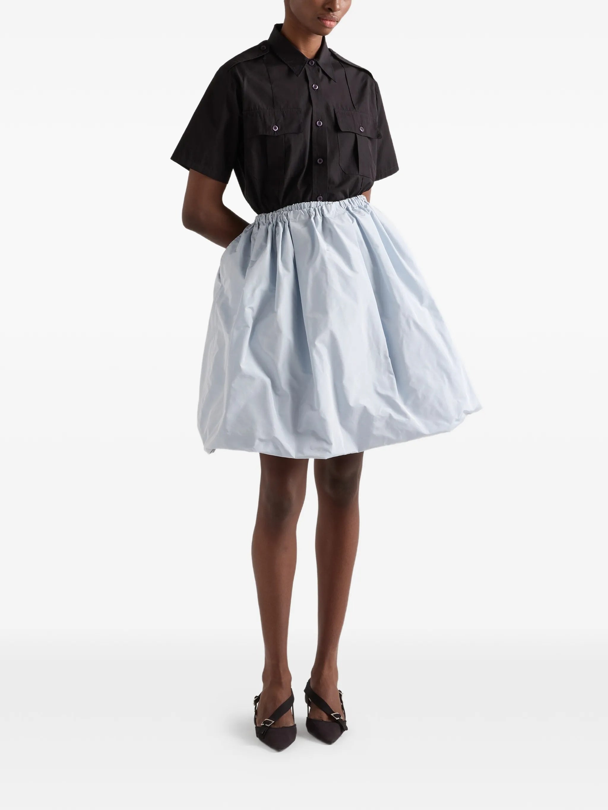 Dark Popeline Boxy Short-Sleeved Shirt