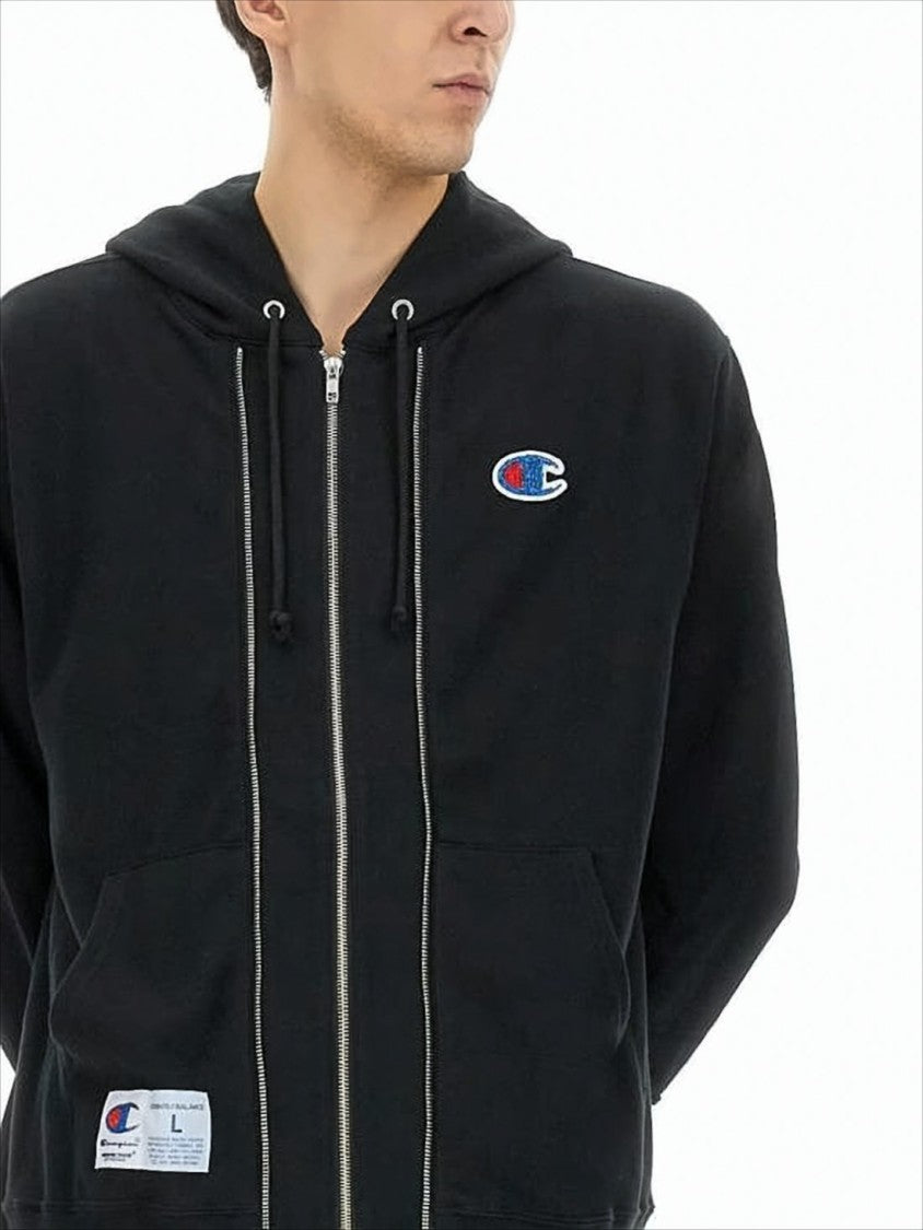 Black Zip-Up Hoodie with Double Zipper
