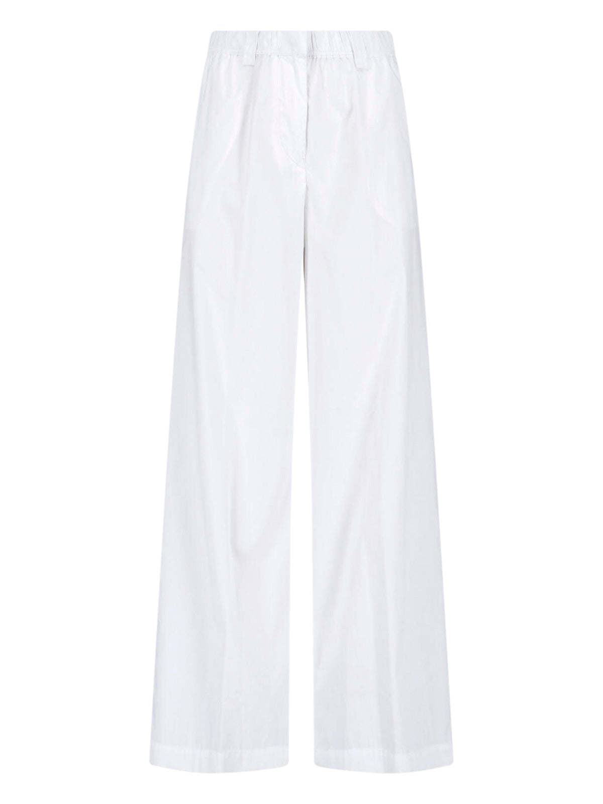 Wide Cotton Blend Trousers – White