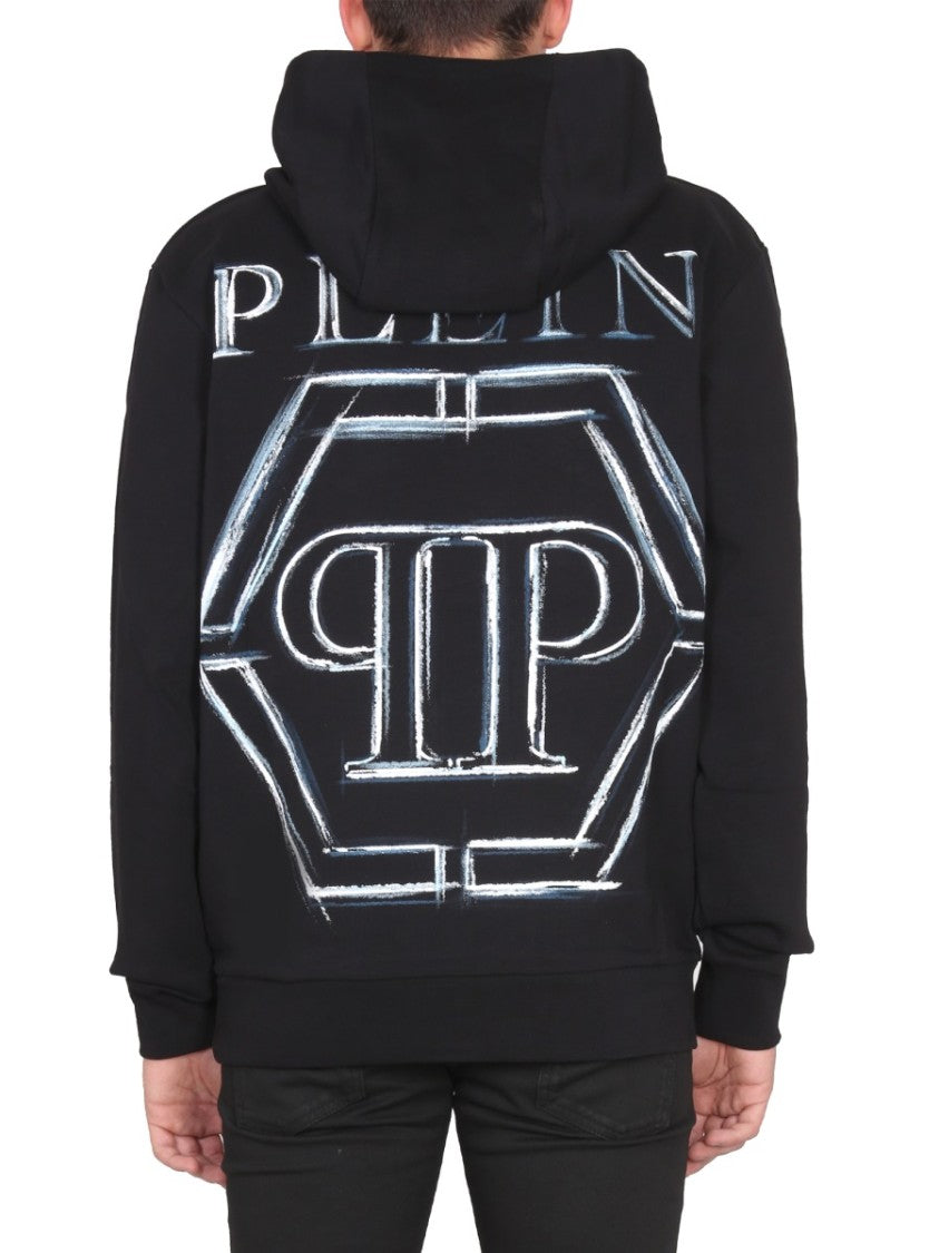 Black Graphic Hoodie With Hooded Neckline