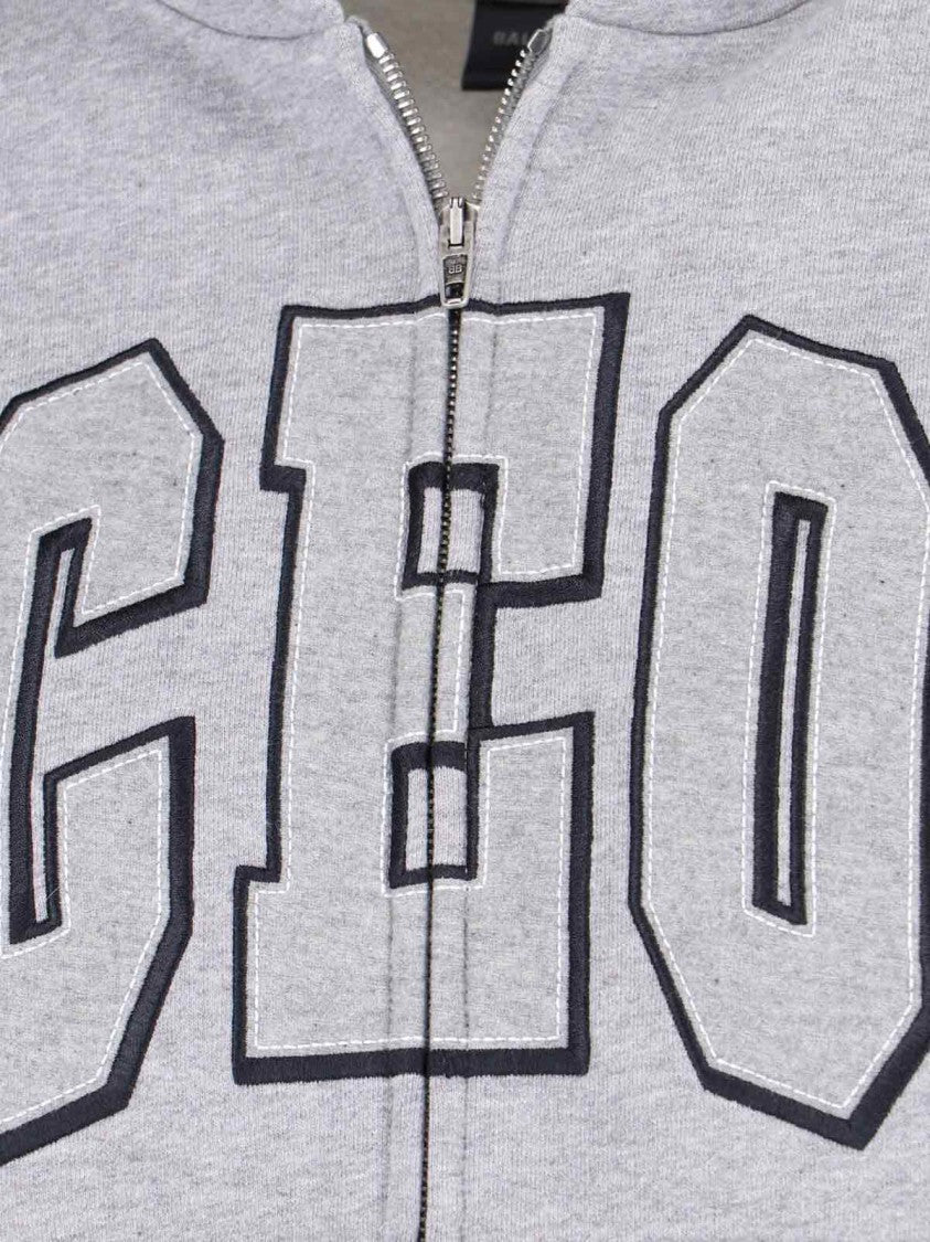 Zip Front Hoodie With Contrast Logo And Ribbed Details