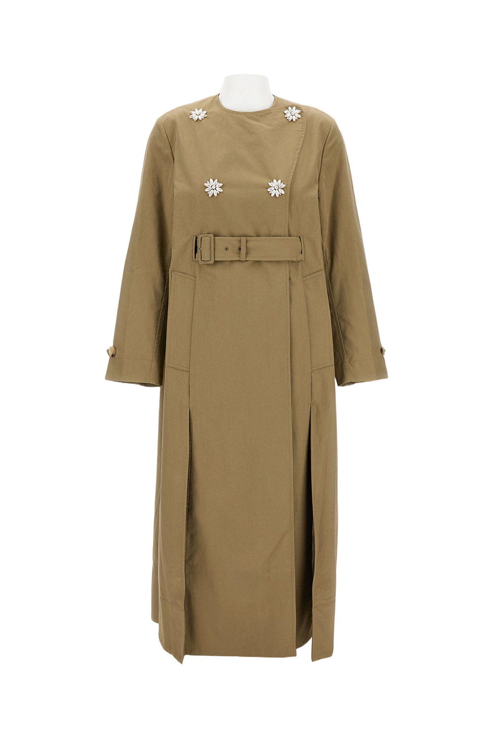 Belted Long Multi Slit Trench Coat