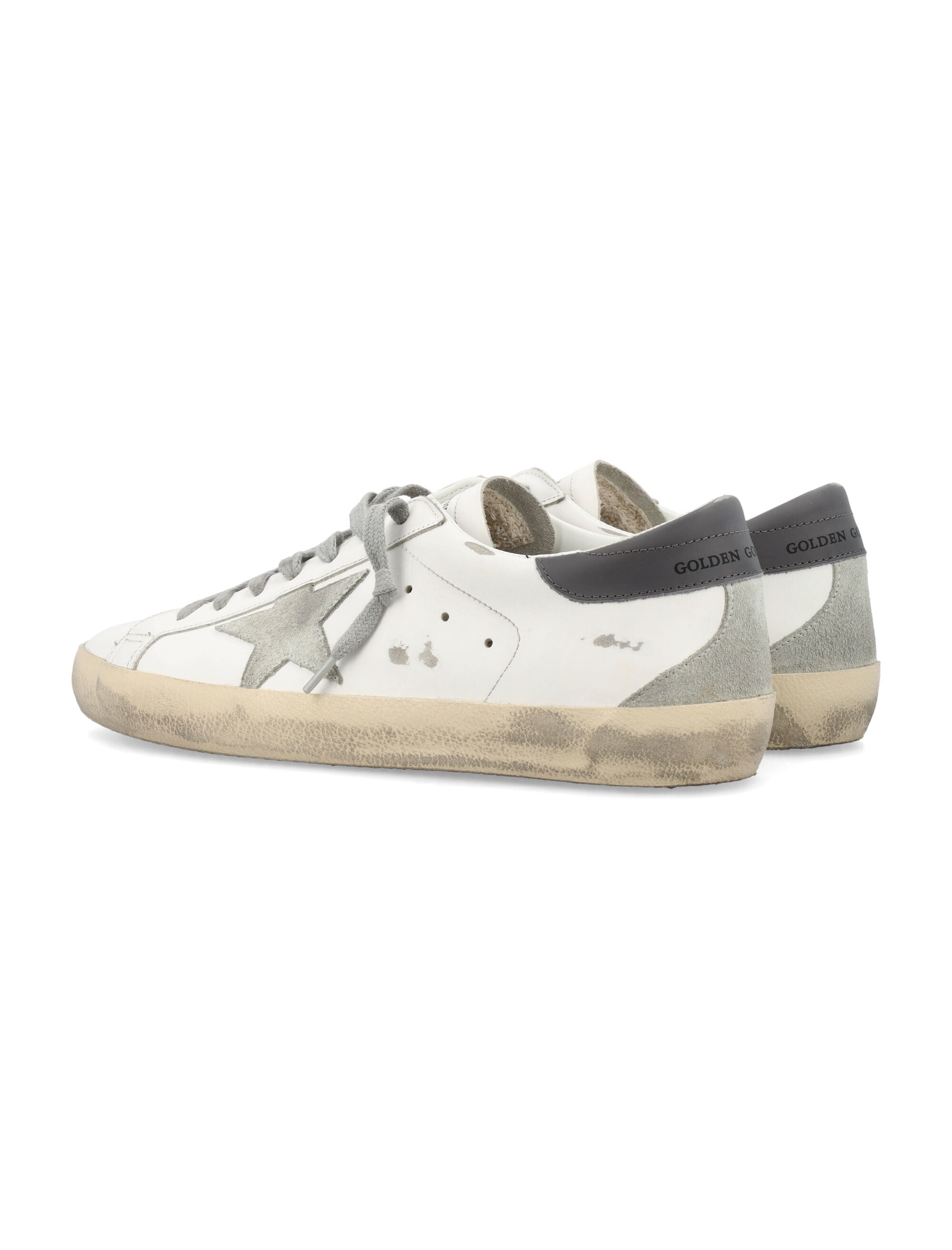 Low-Top White Leather Sneakers with Distressed Vintage Finish