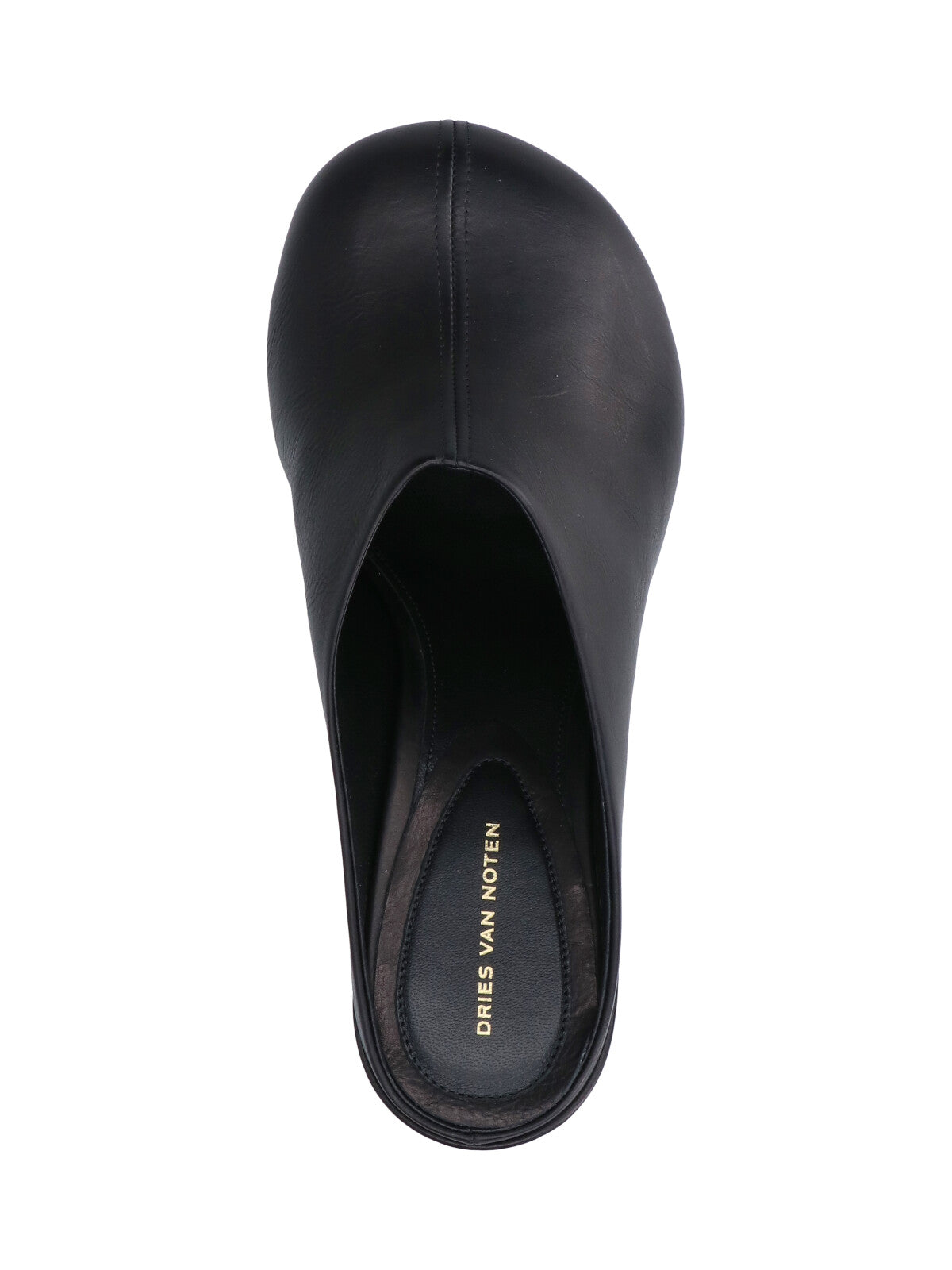 Black Rounded Toe Slip-On Leather Mules
