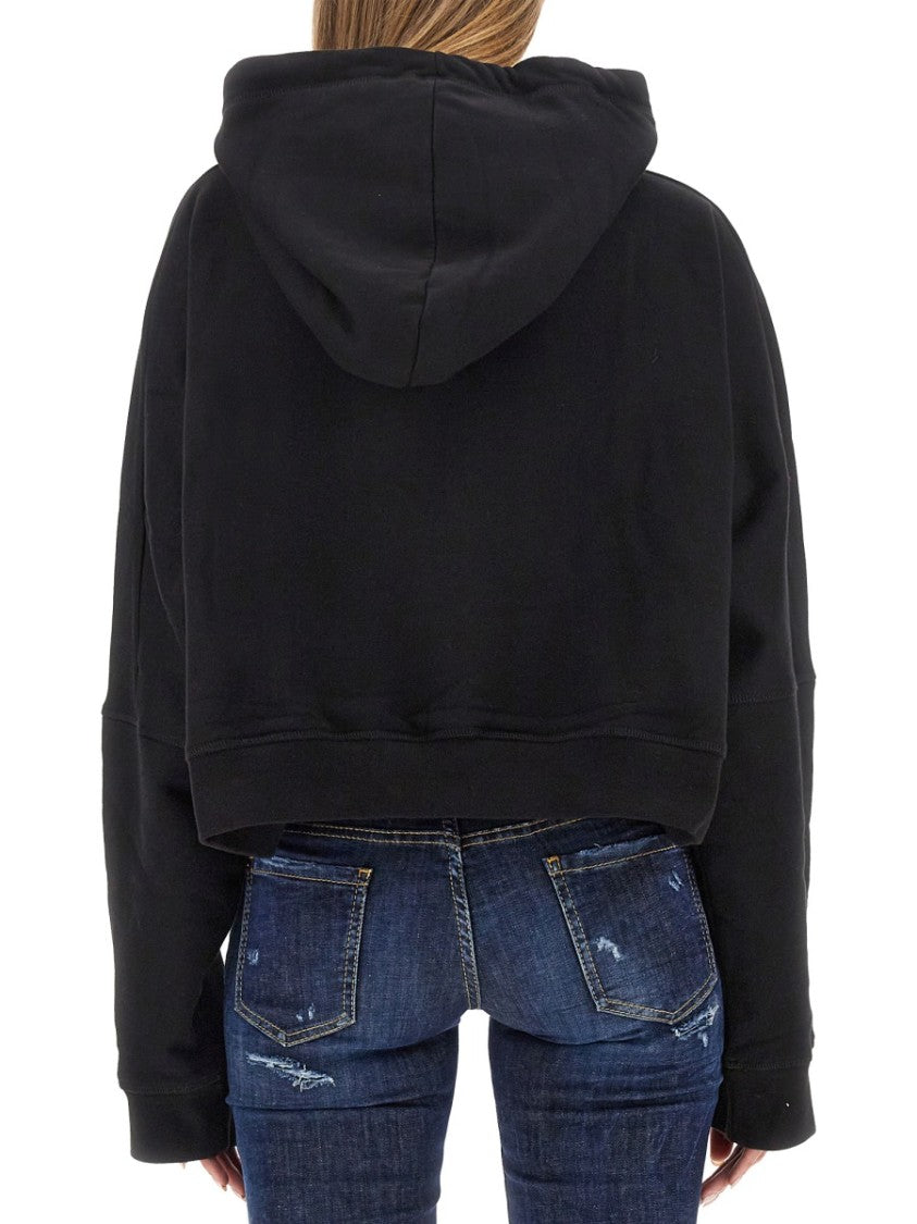 Cropped Hoodie With Bold Logo