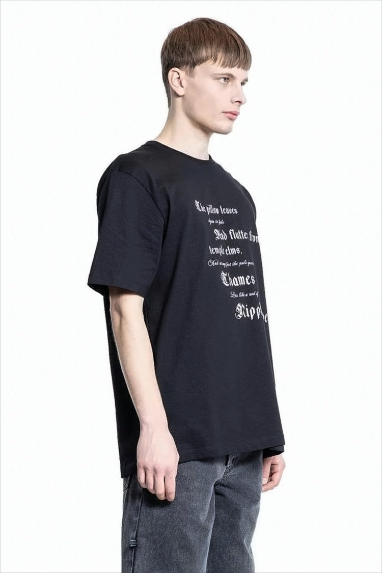 Black Short-Sleeve T-Shirt with Gothic Print
