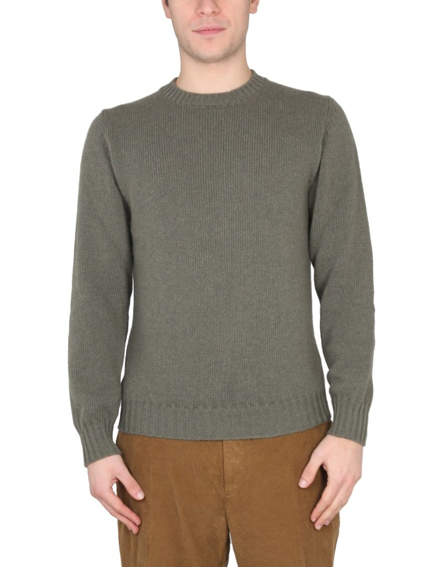 Cross-Neck Ribbed Knit Sweater In Green