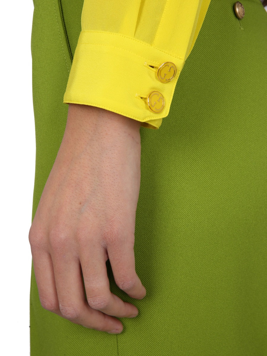 Pointed Collar Silk Shirt with Lined Detail