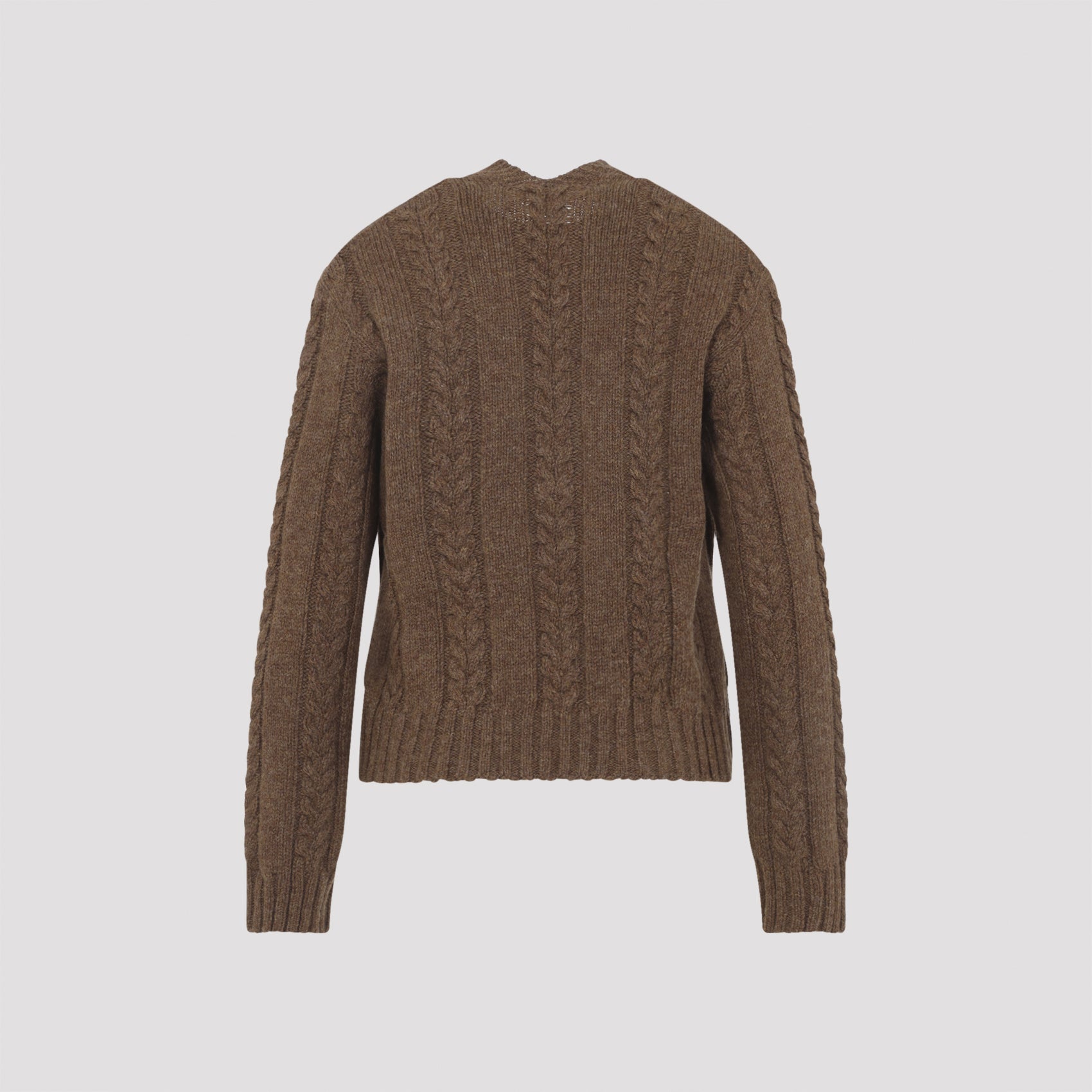 Cable Knit Sweater with Calfskin Accents