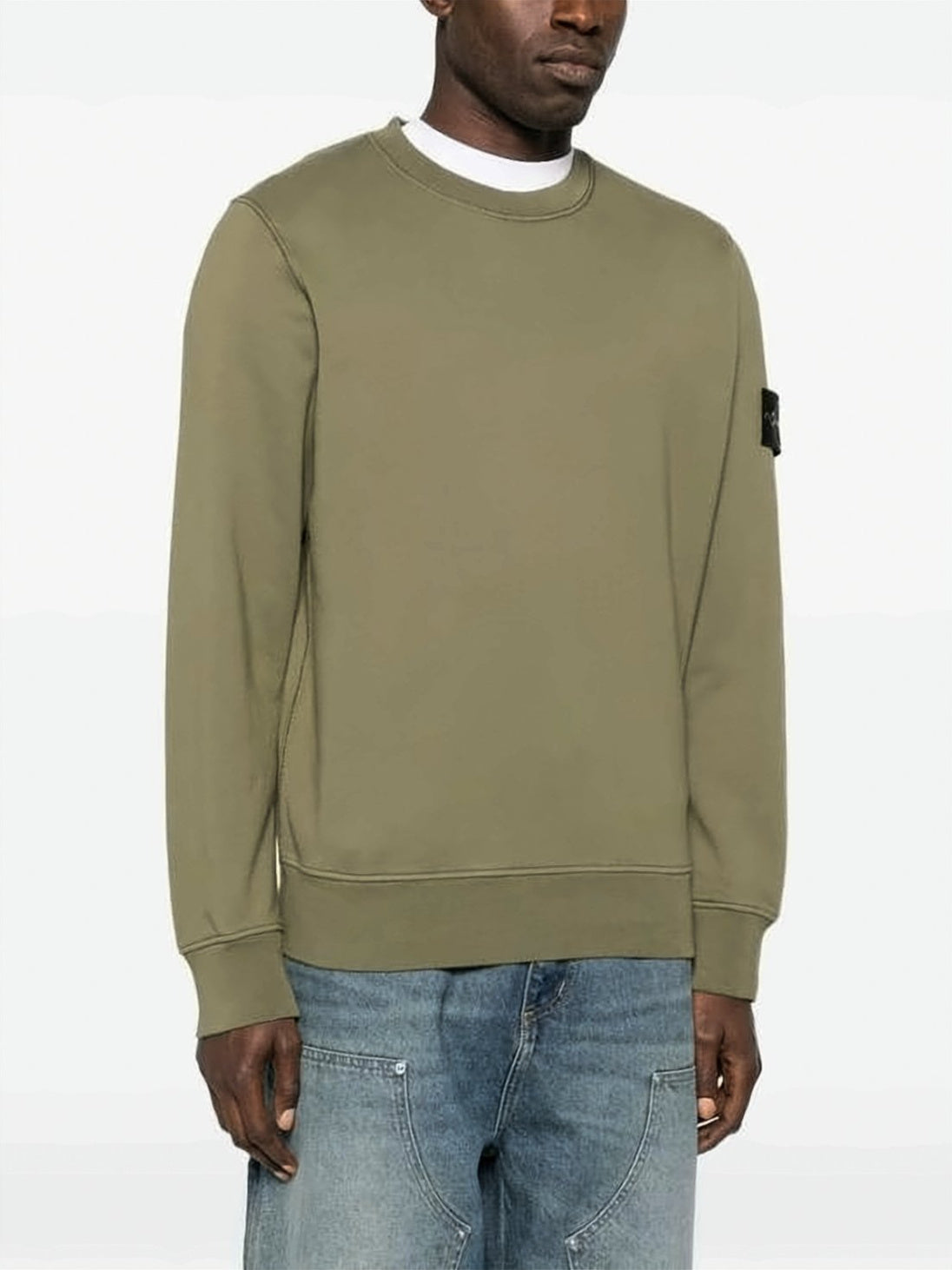 Olive Green Long-Sleeve Sweatshirt with Signature Patch Detail