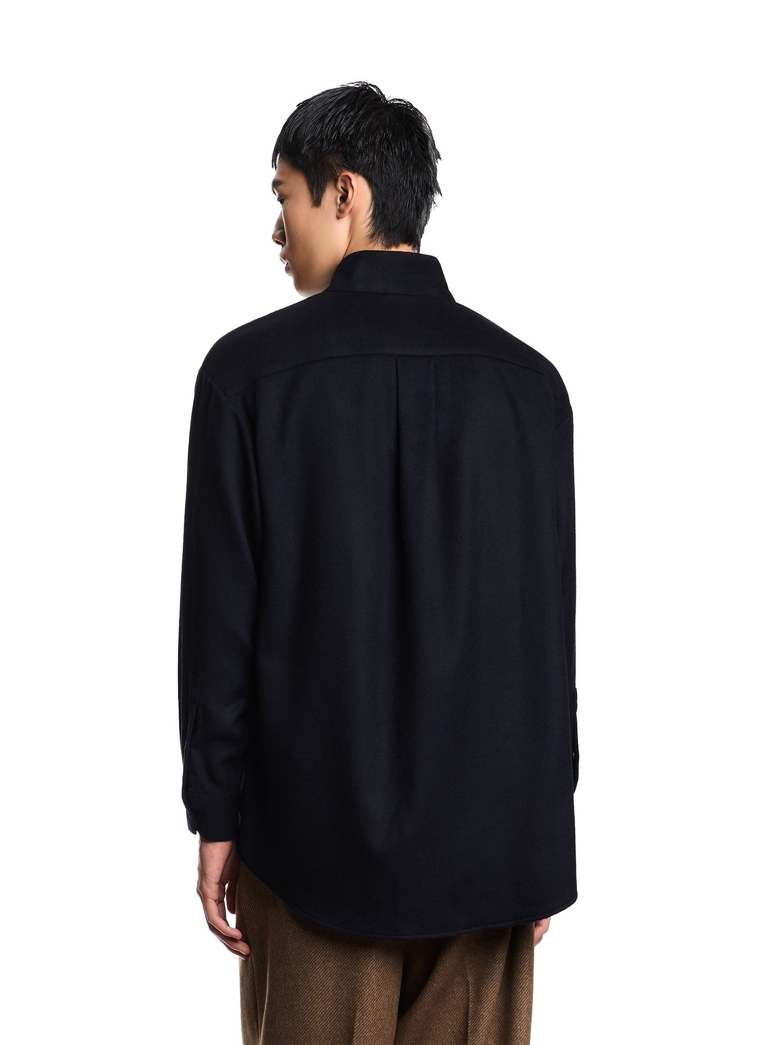 Navy Blue Virgin Wool and Cashmere Overshirt