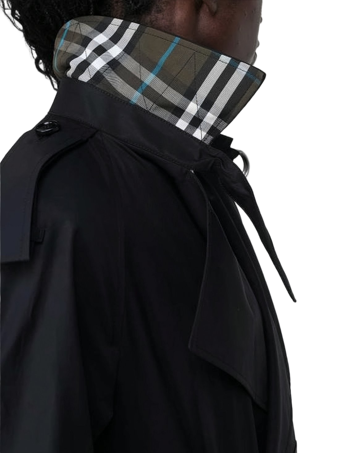 Double-Breasted Black Trench Coat with Belted Waist