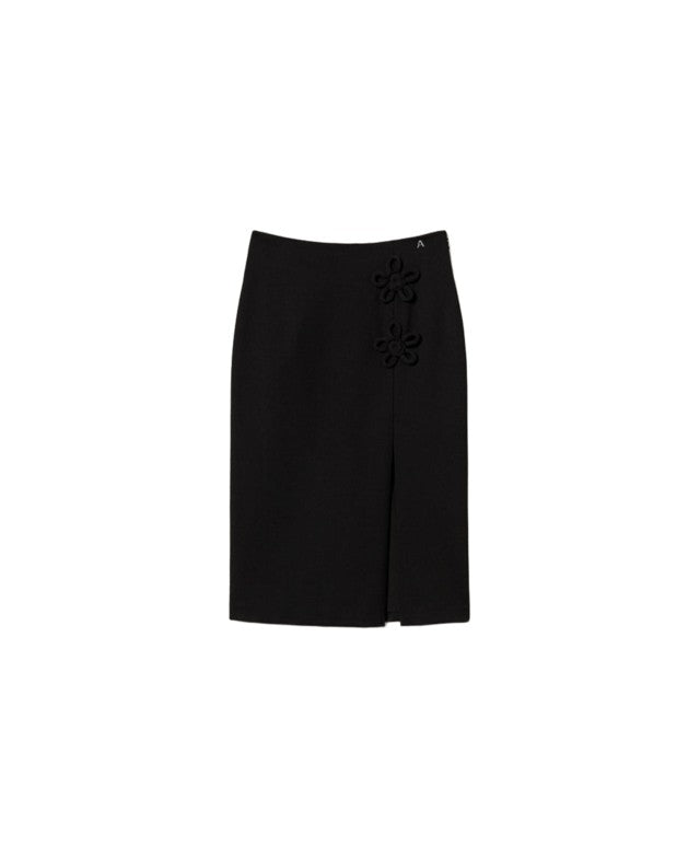 Fitted Midi Skirt with Floral Appliqué