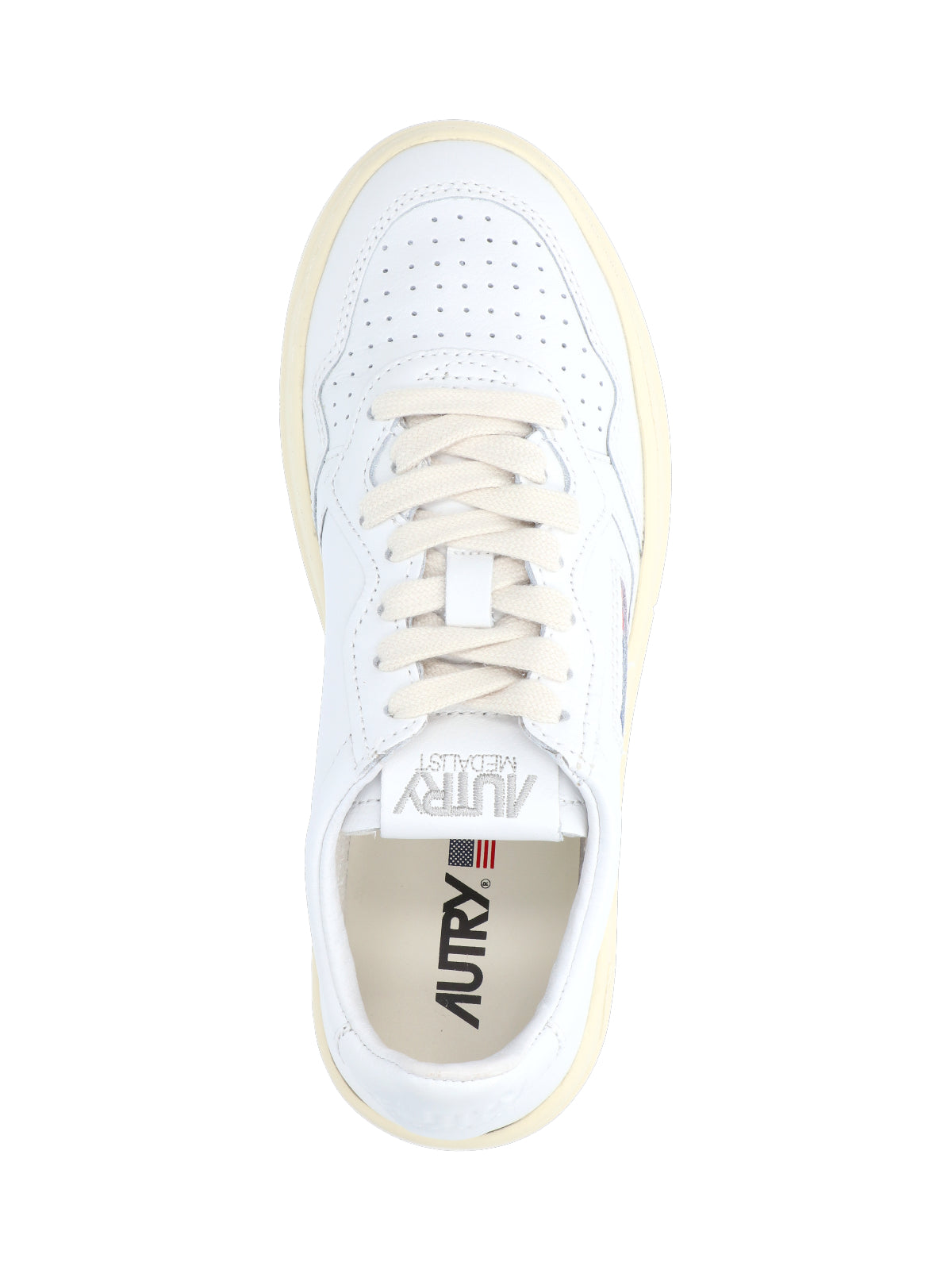 Low-Top White Leather Sneakers with Rounded Toe