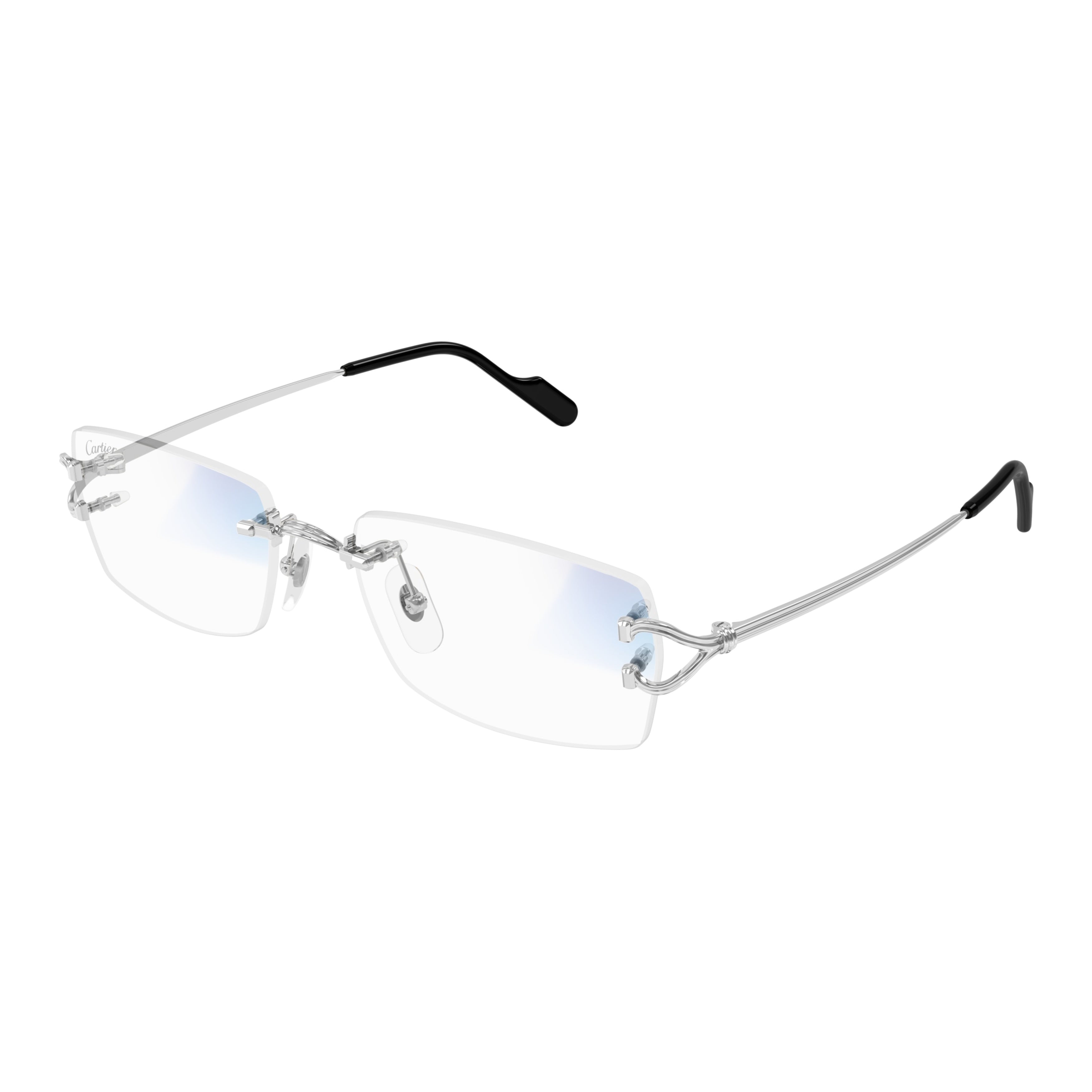 Rectangular Rimless Eyeglasses With Distinctive Curved Temples