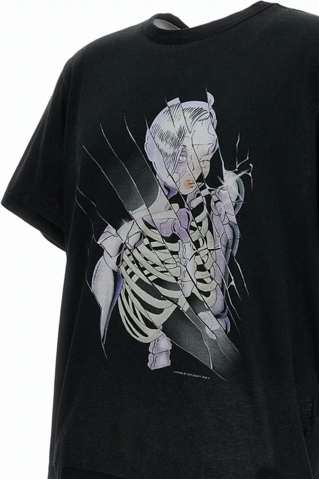 Cropped Black T-Shirt With Graphic Skeleton Artwork