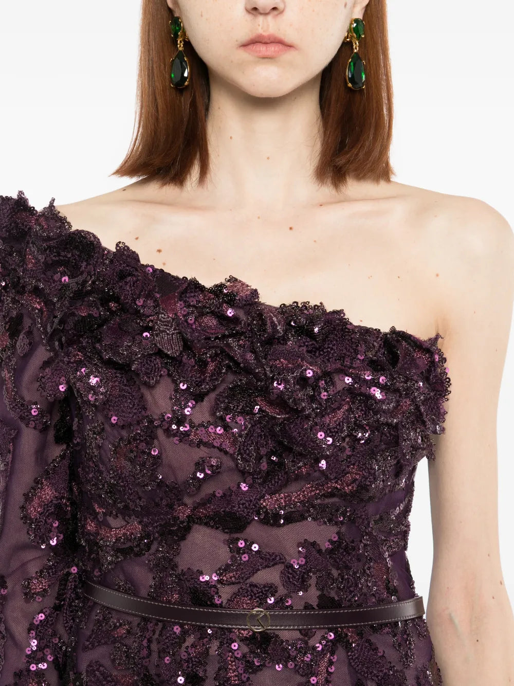 One-Shoulder Embroidered Tulle Dress