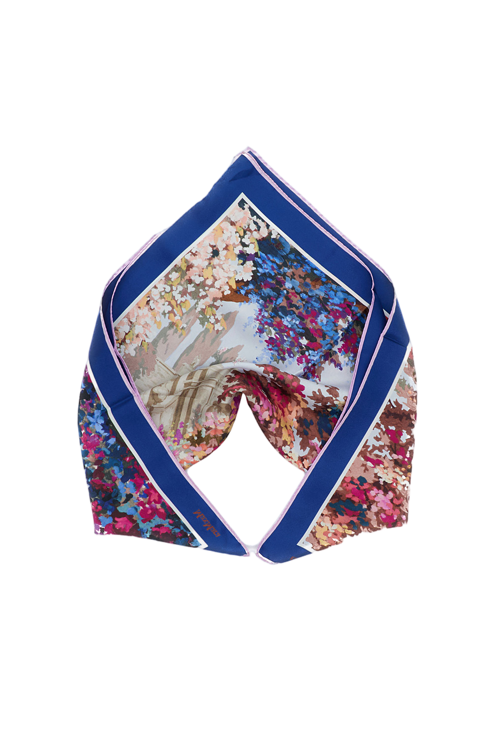 Silk Scarf With Scenic Multicolor Print