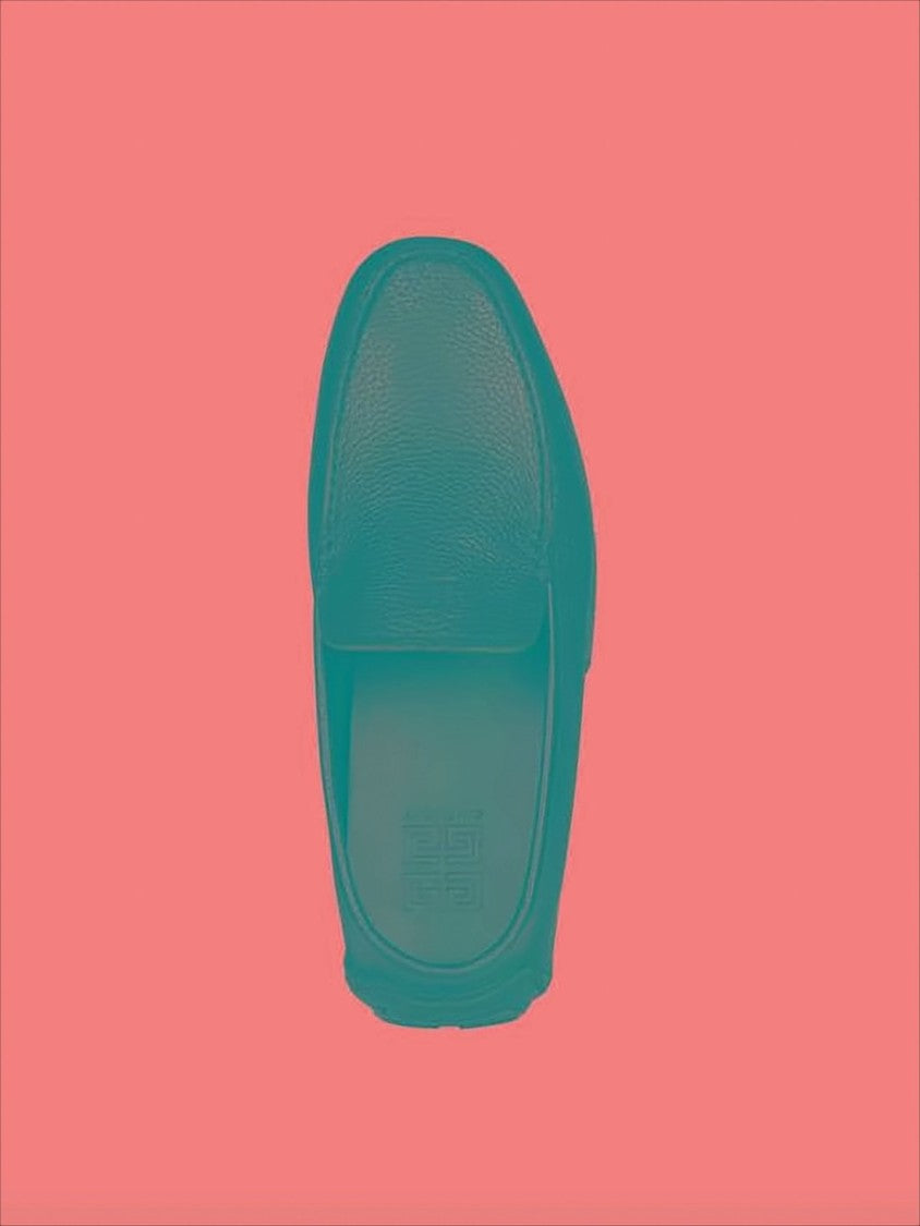 Textured Calf Leather Loafers with Rounded Toe and Embossed Logo